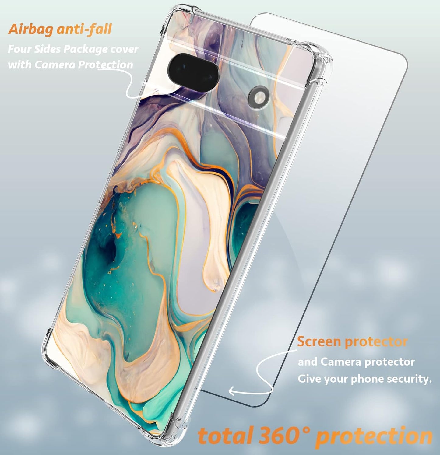 CLATUK for Google Pixel 8 Case with Screen Protector, [Marble Slim]+[Anti-Drop Shockproof Protective] Soft TPU Women Stylish Pixel 8 Phone Covers 2023 6.17 Inch (Alpine Lake)  CLATUK   