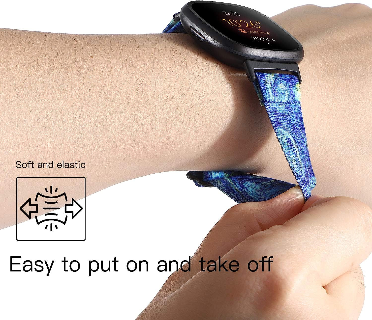 WONMILLE Adjustable Elastic Band Compatible with Fitbit Versa 3/Sense for Women Girls Fabric Nylon Sport Stretchy Strap Bracelet Wristbands for Fitbit Versa 3 Smart Watch  WONMILLE   