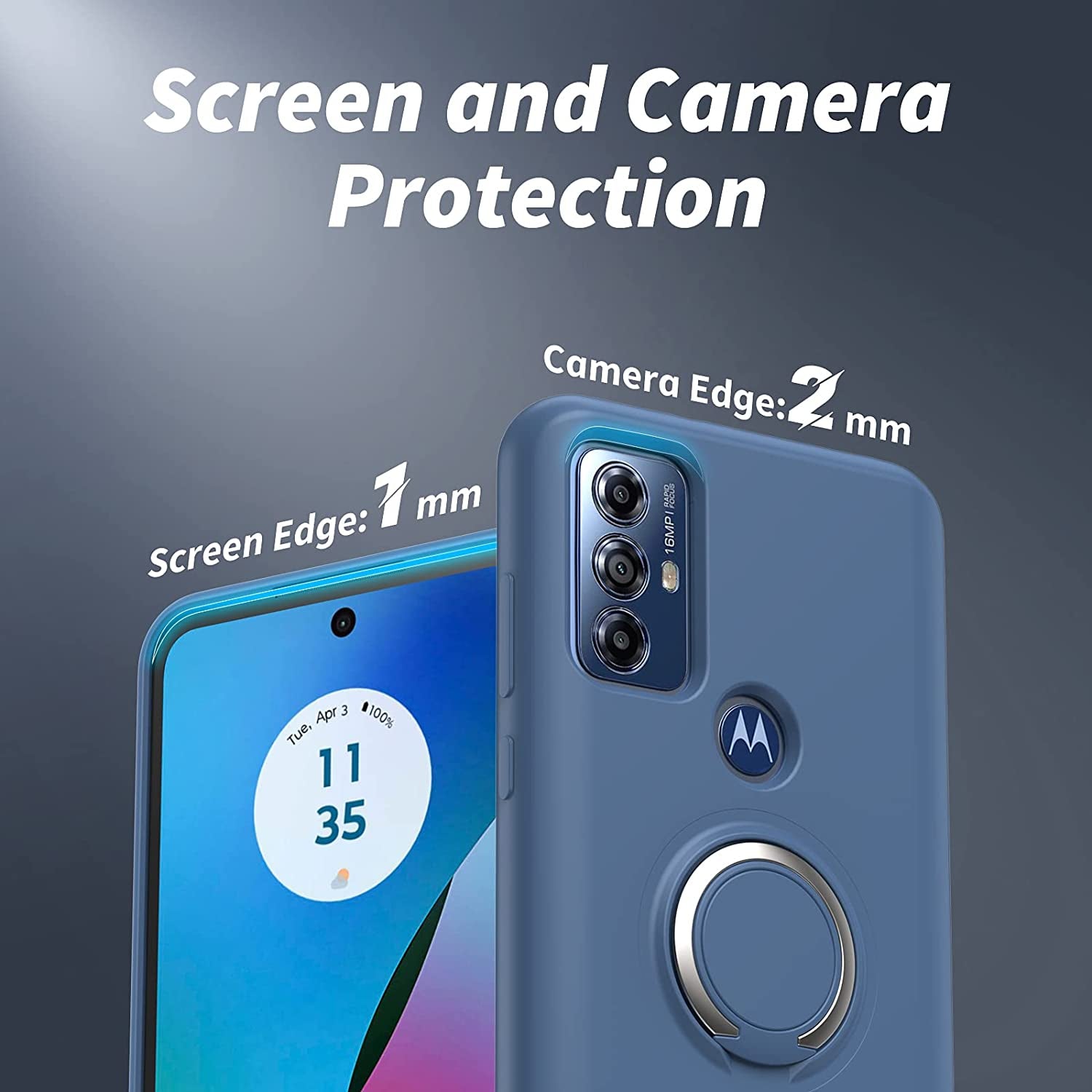 For Motorola Moto G Play 2023 | G Power 2022 | G Pure 2021 Case: with 2 Pack Tempered Screen Protector & Built in 360° Adjustable Ring Kickstand Shockproof Protection Soft TPU Silicone Phone Cover  TUNKARMOR   