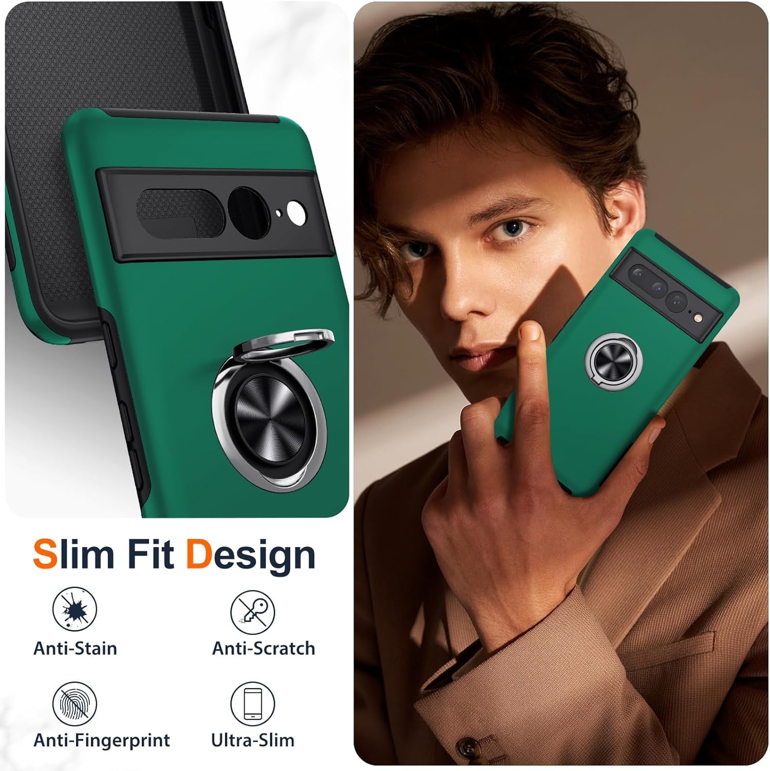 JAME for Google Pixel 7 Pro Case, Slim Fit Case for Pixel 7 Pro with Invisible Ring Kickstand, [Military Grade Drop Tested] Dual Layer Shockproof Protective Phone Case for Pixel 7 Pro 6.7", Green  JAME   