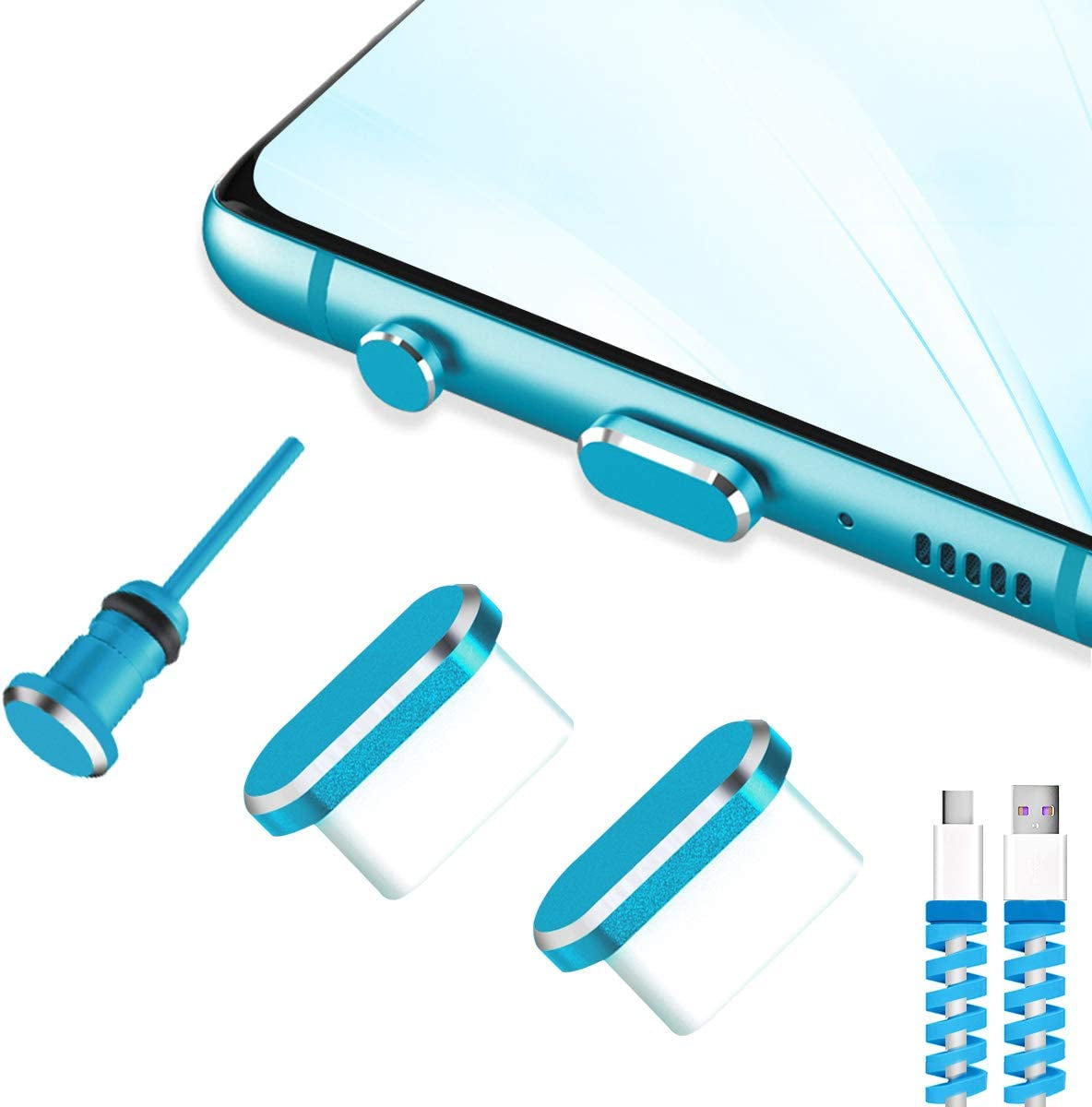 VIWIEU USB Type C Dust Plugs Charging Port Cover Caps with Earphone Jack Pin and Cable Protectors 2 Pack Compatible with Samsung Galaxy S22/S21/S20+ Ultra/Z Flip 4/Z Fold 4, Pixel 6A Oneplus 10T Black  VIWIEU Blue  