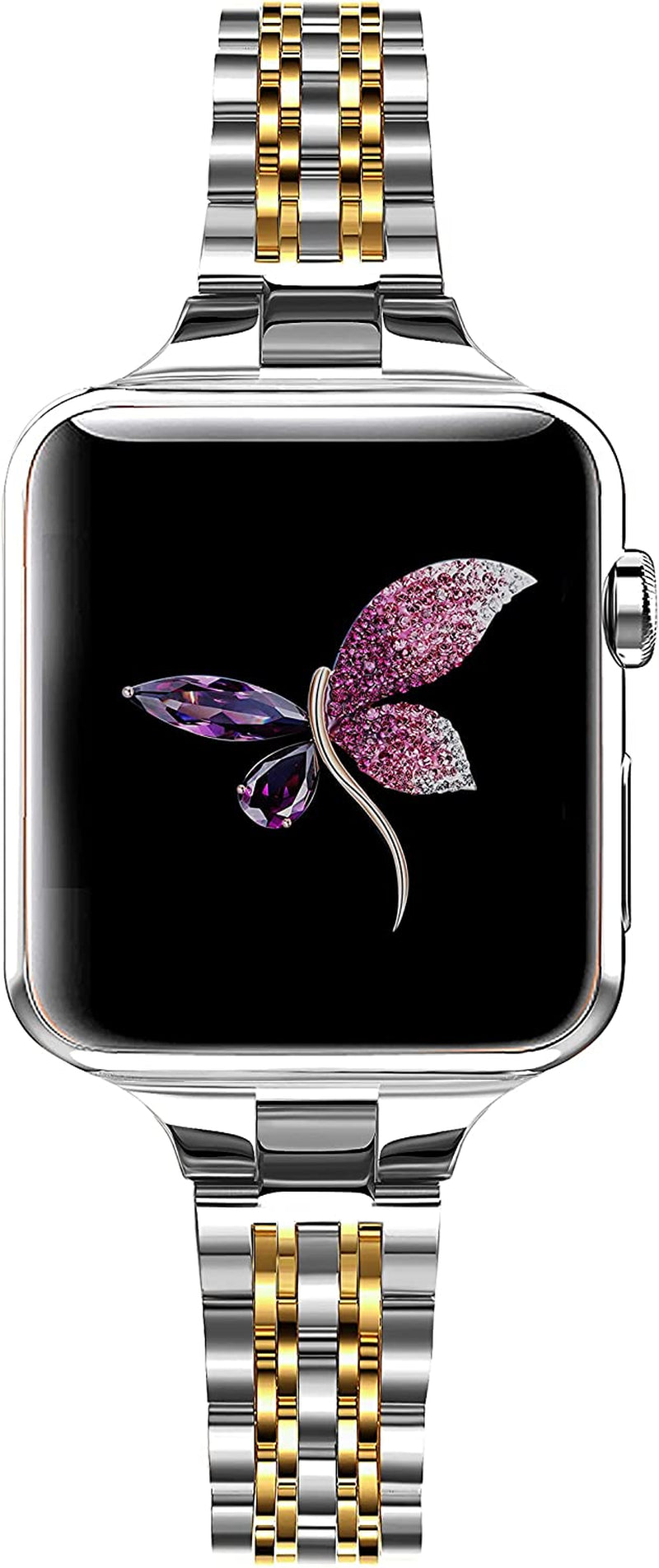 Secbolt Stainless Steel Slim Bands Compatible with Apple Watch 38Mm 40Mm 41Mm Iwatch Series 8/7/6/5/4/3/2/1/SE, Thin Bracelet for Women, Silver  Secbolt Silver/Gold 38mm/40mm/41mm 