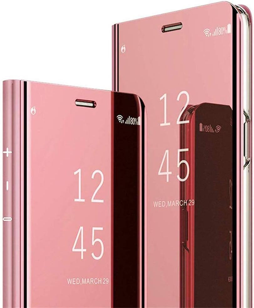 PHEZEN LG V30 Case,Lg V30 plus Case,Lg V35 Thinq Case,Luxury Mirror Makeup Case Clear View Window Plating PU Leather Stand Flip Case Wallet Case Full Body Protective Case for LG V30, Blue  PHEZEN Rose Gold  
