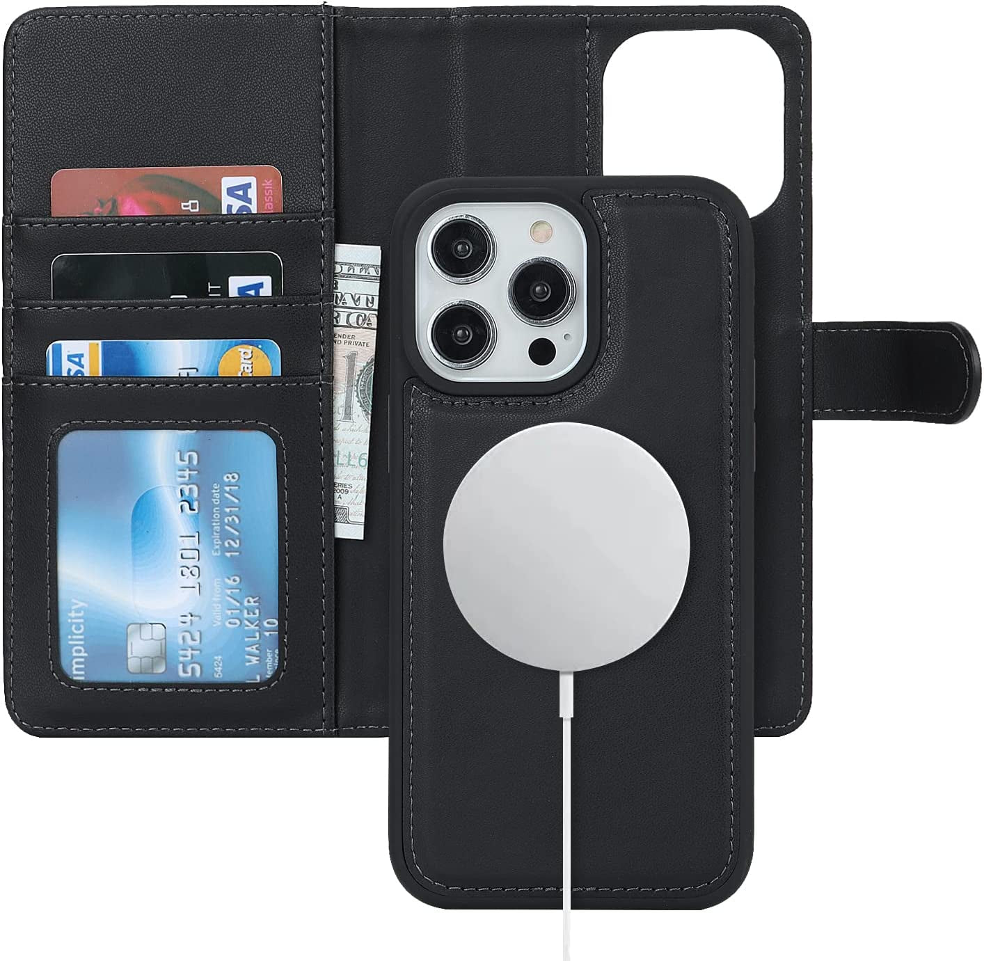 Ｈａｖａｙａ Iphone 13 Pro Max Wallet Case Magsafe,Iphone 12 Pro Max Wallet Case Detachable Magnetic,Iphone 13 Pro Max Phone Case Wallet with Card Holder for Women,Flip Magnetica Cover for Men-Blue  Ｈａｖａｙａ Black iPhone 14 Pro 