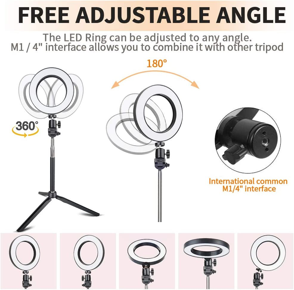 Travor 6-Inch Dimmable LED Selfie Ring Light with Adjustable Stand with Remote Control, 3 Modes and 11-Level Brightness for Youtube Makeup Photography Shooting  TRAVOR   