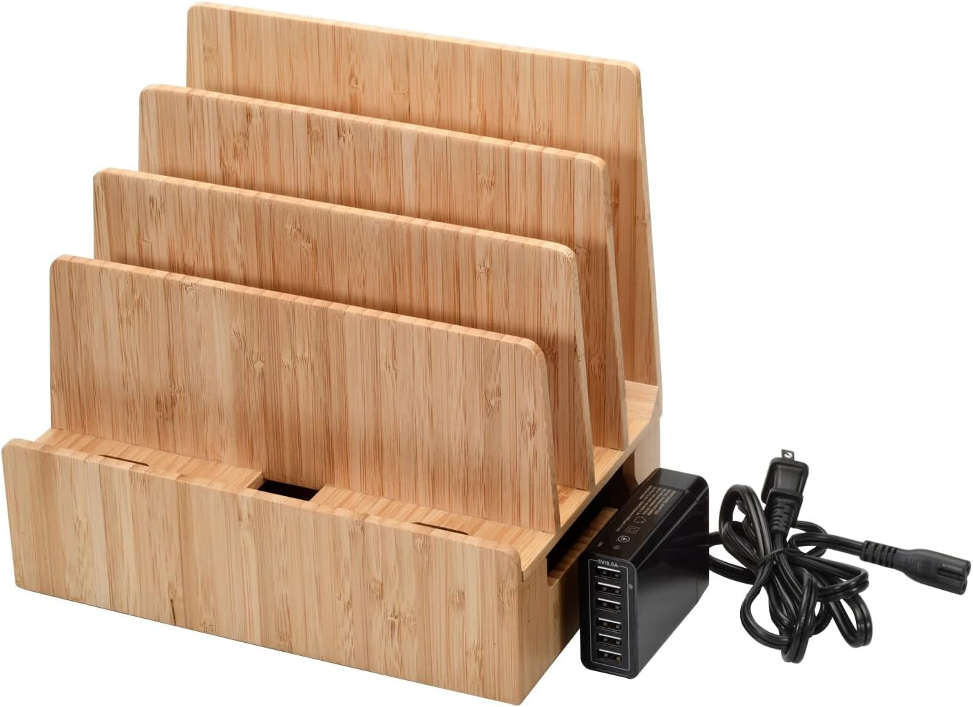 Mobilevision Wood Multi Device Organizer Stand and Charging Station for Smartphones, Tablets, and Laptops Includes 5-USB Hub Charger Combo  MobileVision Slim Stand + Charger Combo  