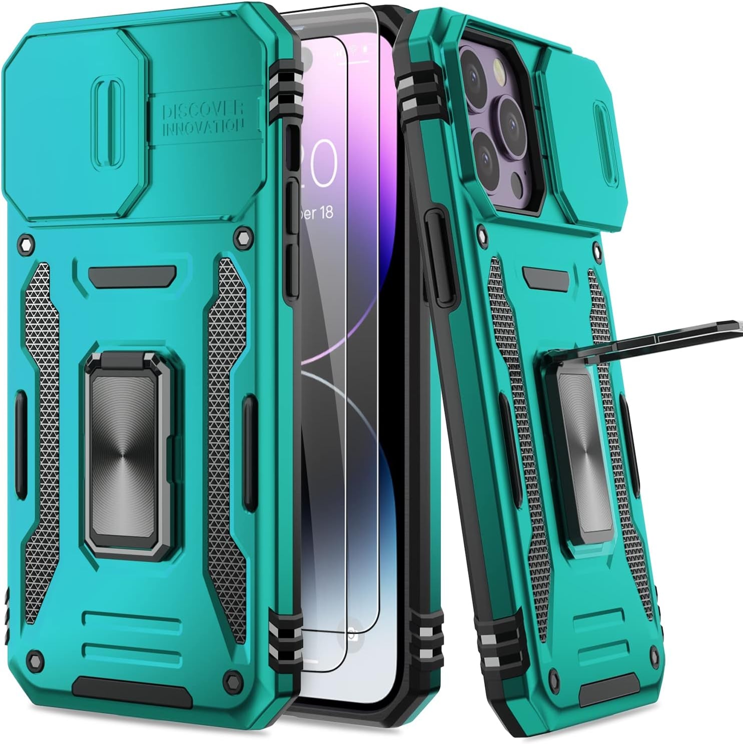 AUPAI Iphone 14 plus Case with Screen Protector,Iphone 14 plus Cover Crystal Clear Anti-Yellow Heavy Duty Acrylic Protective Phone Case with Magnetic Kickstand for Apple Iphone 14 Plus,Green  AUPAI   