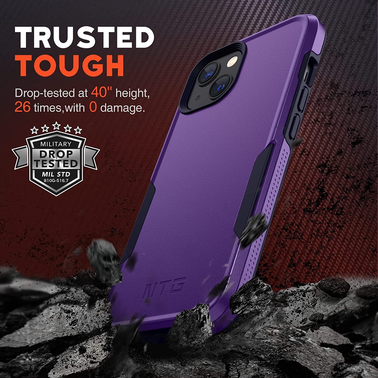 NTG Shockproof Designed for Iphone 13 Case [2 Layer Structure Protection] [Military Grade Anti-Drop] Lightweight Shockproof Protective Phone Case for Iphone 13 6.1 Inch, Dark Violet  NTG   