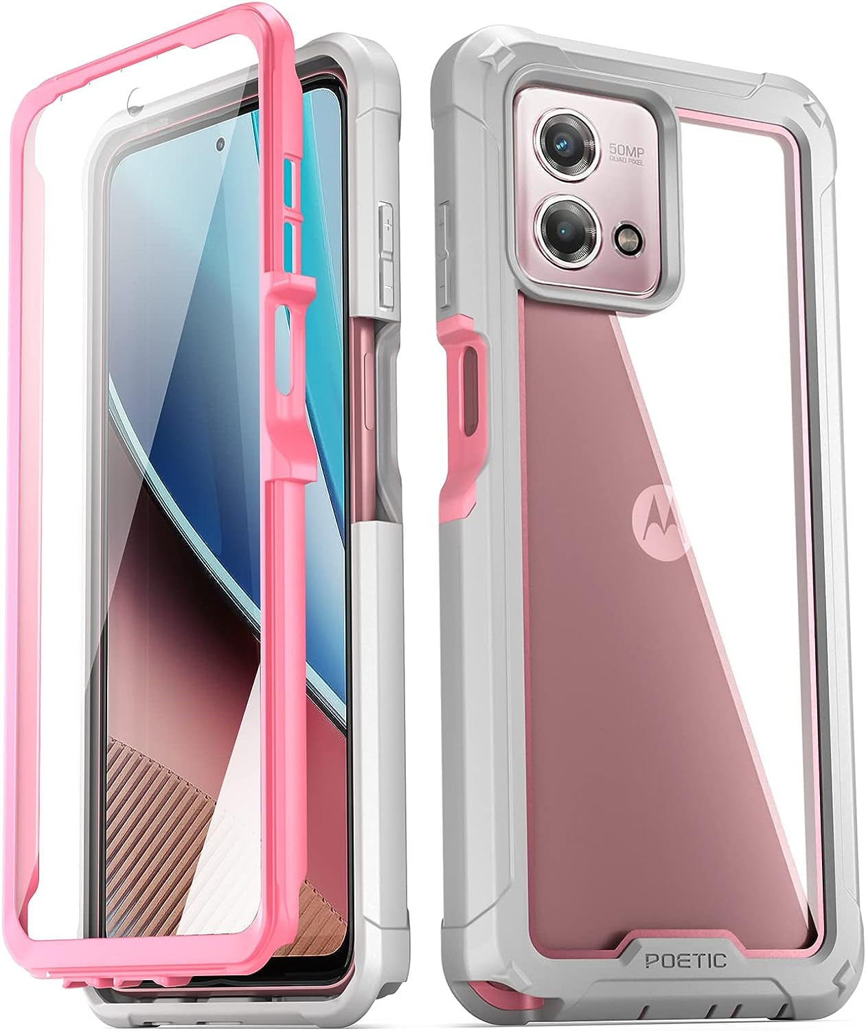 Poetic Guardian Case for Motorola Moto G Stylus 4G 2023 6.5 Inch [Not Fit 5G Version], [20 FT Mil-Grade Drop Tested], Full-Body Hybrid Shockproof Cover with Built-In Screen Protector, Black/Clear  Poetic Pink  