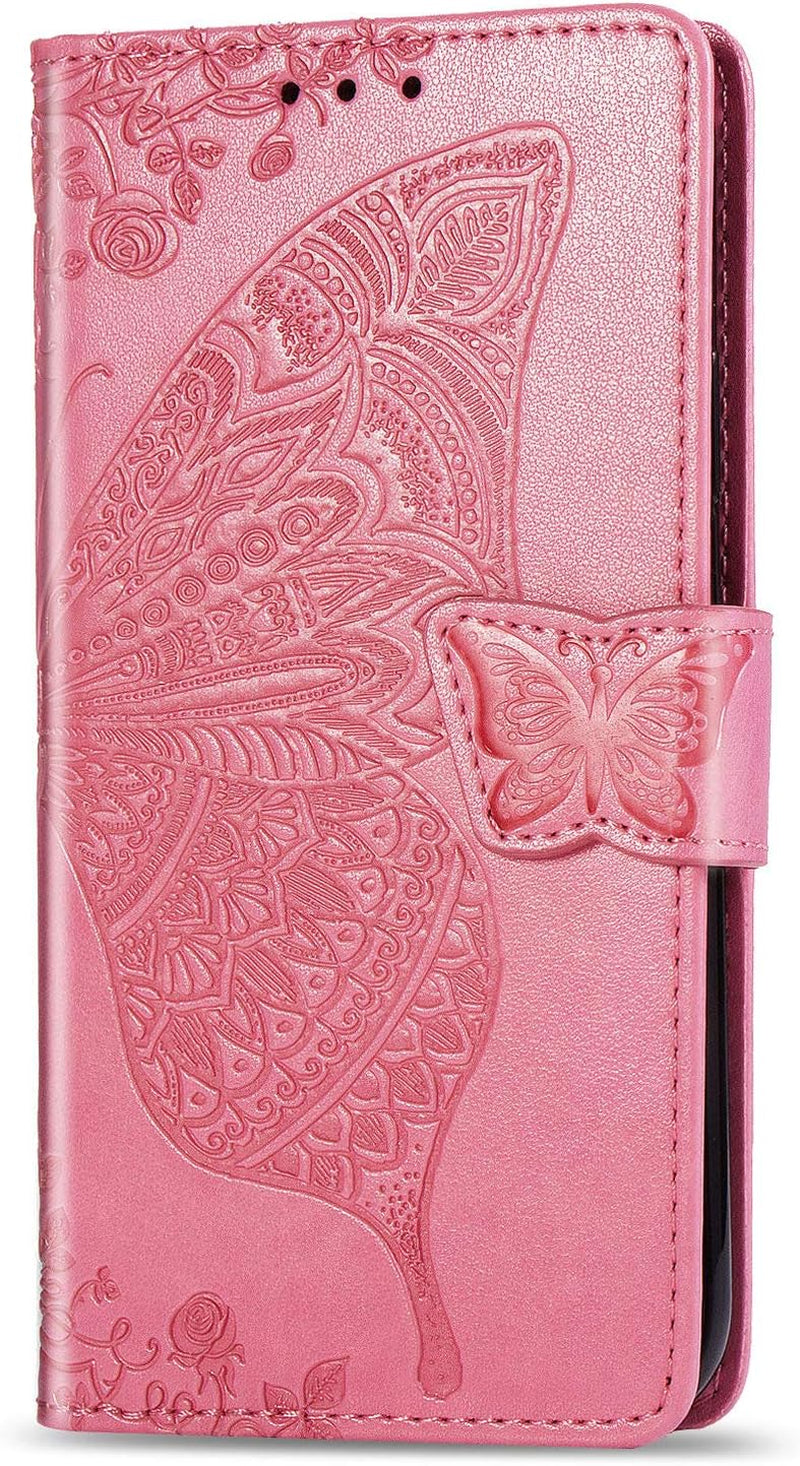 ZYZX LG G8 Thinq Wallet Case,3D Butterfly Flower LG G8 Thinq PU Leather Flip Phone Shell, with Credit Cards Slot and Stand Shockproof Magnetic Protective Cover-Hzd  ZYZX Pink  