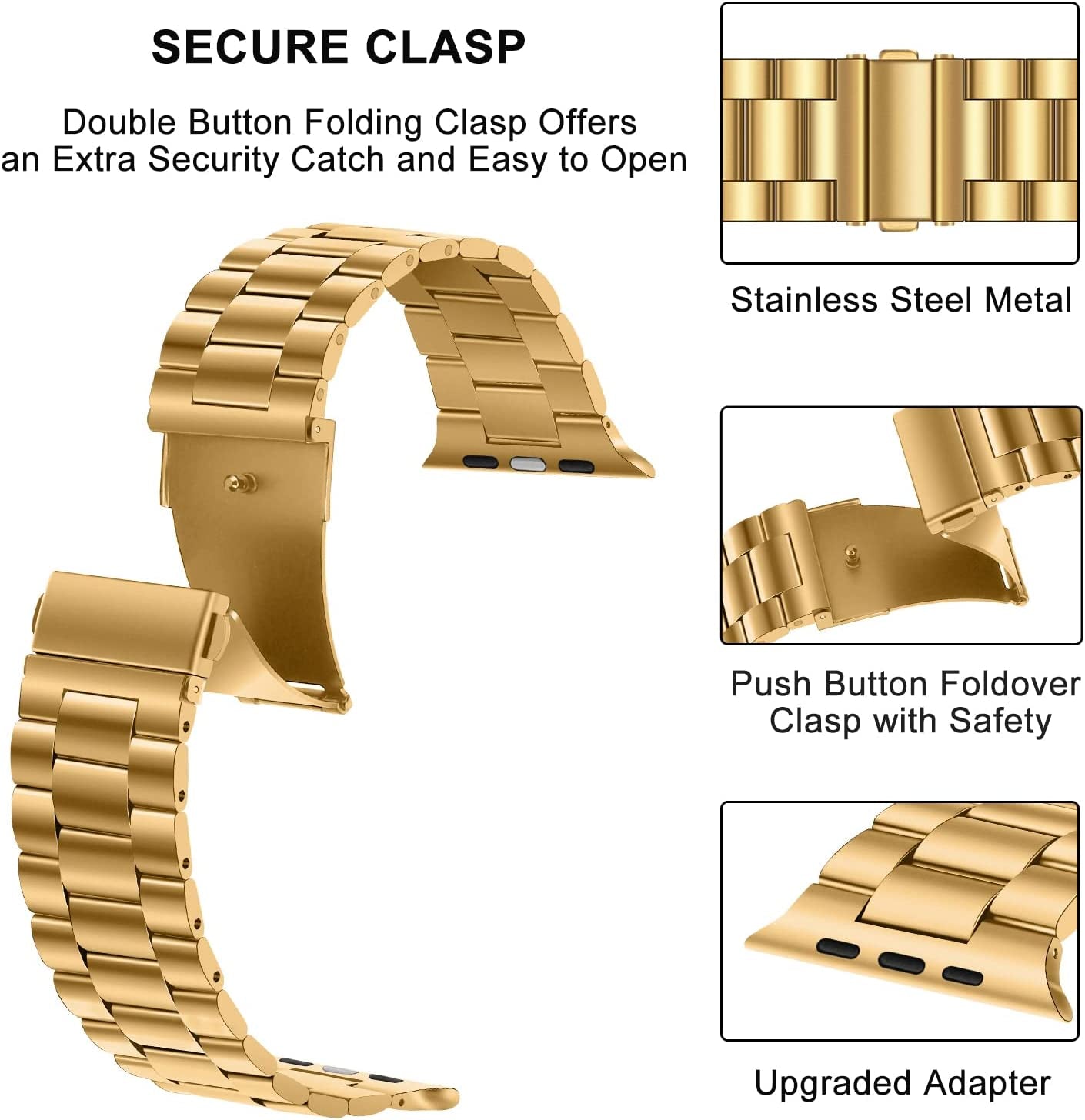 HITZEE Compatible with Apple Watch Band 49Mm Ultra Business Stainless Steel Metal Strap Men Women Link Bands with Case Compatible for Apple Watch Ultra, 49Mm Gold  HITZEE   