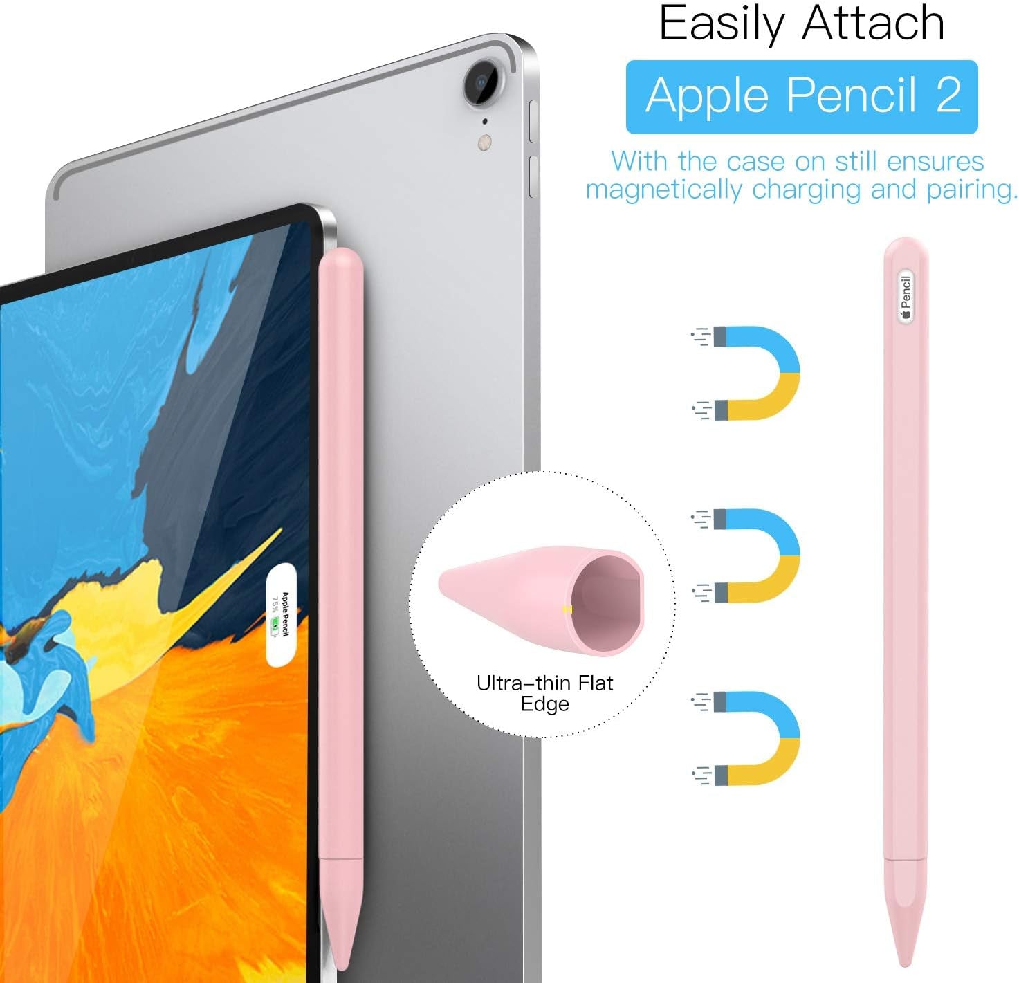 Moko Pencil Case for Apple Pencil 2Nd Gen, [2 Pieces] Silicone Pencil Holder Sleeve and Nib Cover Fit Ipad Mini 6 2021/ Ipad Air 5/4 Gen 2022/2020/ Ipad Pro 11/Pro 12.9 2022/2021/2020 - Soft Pink  MoKo   