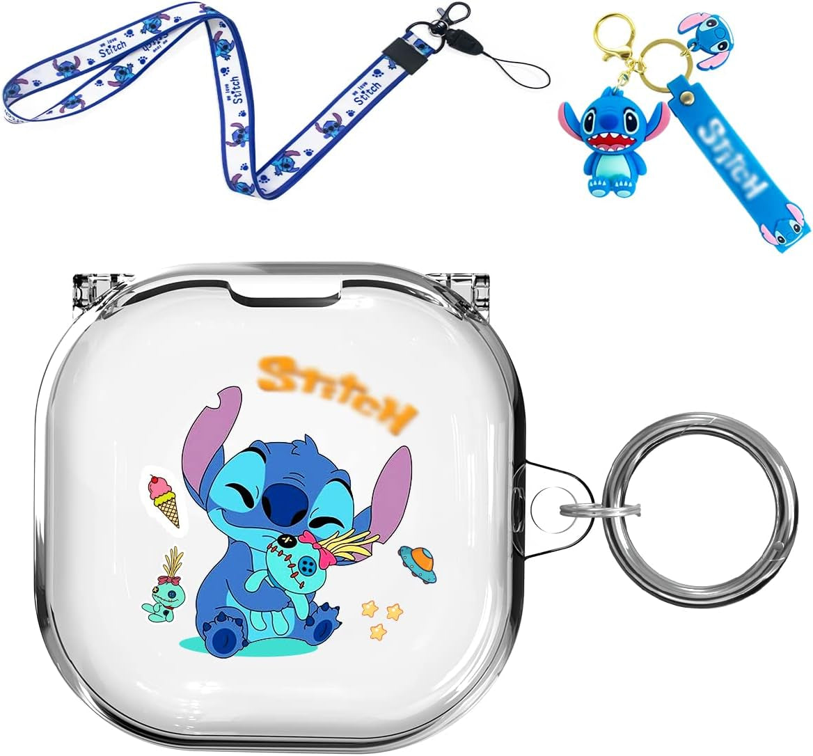 WOOPIT Cute Stich Case for Samsung Galaxy Buds2 Pro(2022)/Galaxy Buds Live(2020)/Galaxy Buds Pro(2021)/Galaxy Buds 2 (2022) Case, Hard PC Shockproof Protective Cover with Keychain  WOOPIT   