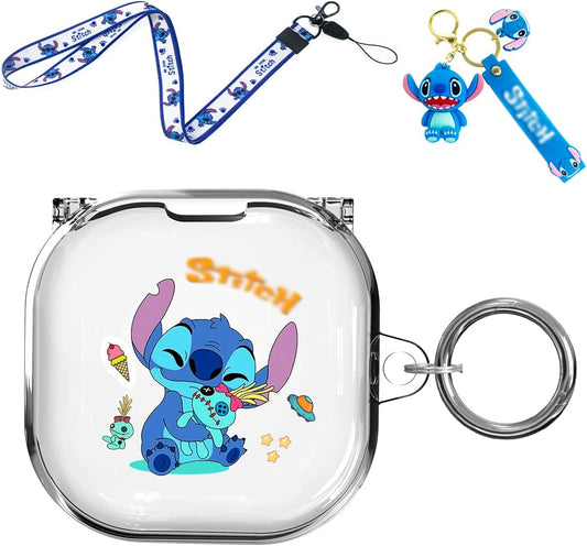 WOOPIT Cute Stich Case for Samsung Galaxy Buds2 Pro(2022)/Galaxy Buds Live(2020)/Galaxy Buds Pro(2021)/Galaxy Buds 2 (2022) Case, Hard PC Shockproof Protective Cover with Keychain  WOOPIT   