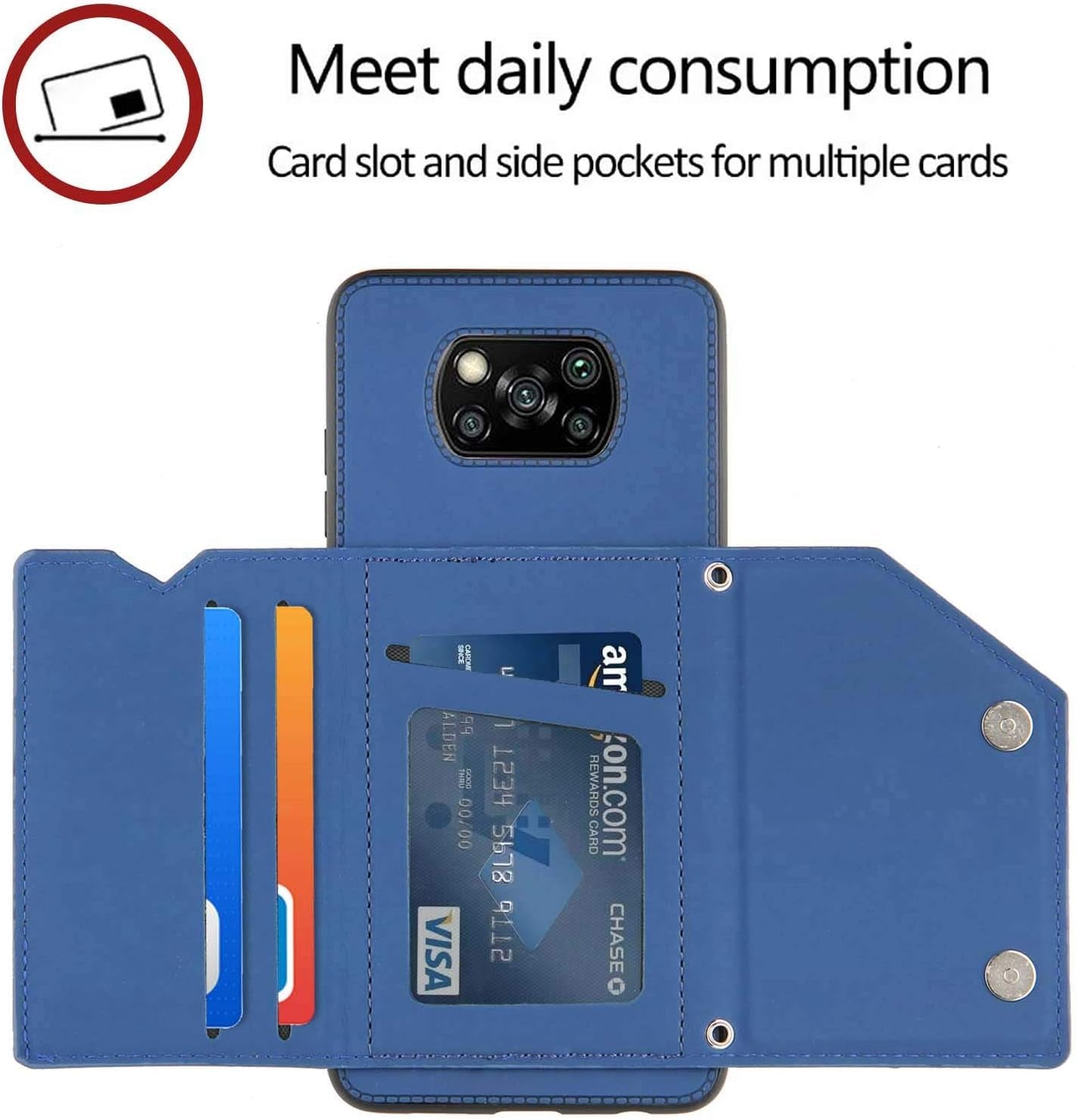 Leton-Us Compatible with Xiaomi Mi Poco X3 NFC Case Magnetic Leather Flip Wallet Case for Xiaomi Mi Poco X3 NFC Lanyard Card Holder Hard PC Bumper Card Slot Cash Holder Girls Cover Blue  Leton-US   