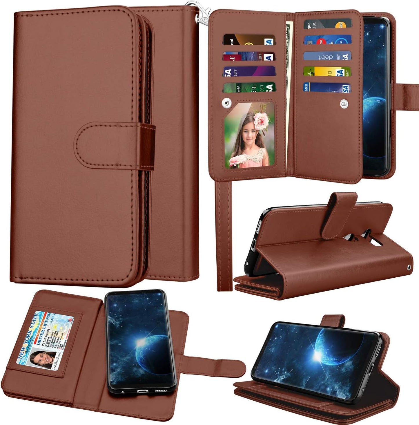 LG V35 Thinq Wallet Case, LG V30 Wallet Case, LG V30 Plus/Lg V30S Thinq/Lg V35 Case Wallet, Takfox PU Leather Folio Flip 9 Card Slots Holder with Lanyard Detachable Magnetic Wallet Case-Brown  Takfox   