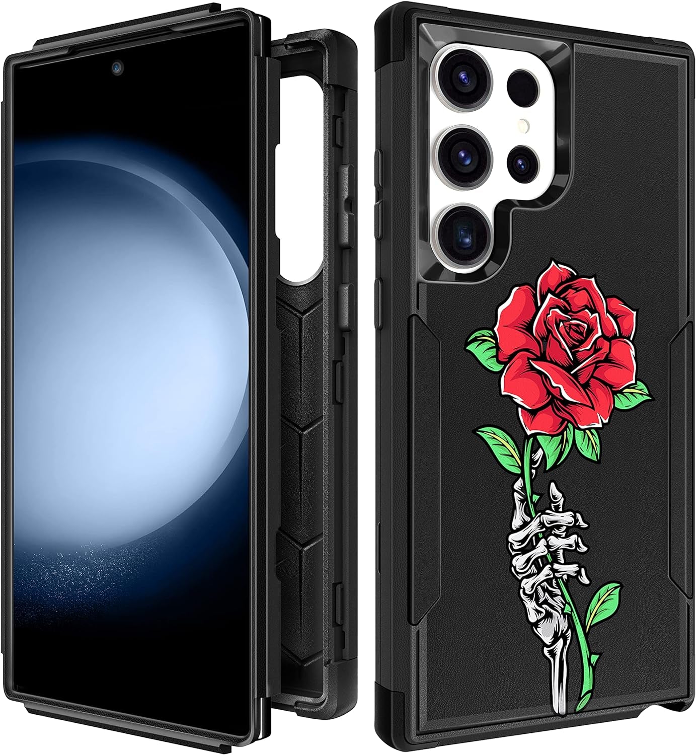 Plakill for Samsung Galaxy S22 Ultra Case Heavy Duty Protective Designer Strawberry Drop Tested Cute Cases for Men Women Girls Shockproof Protection Rugged Bumper Phone Cover for S22 Ultra 6.8"  Plakill Rose Skeleton  