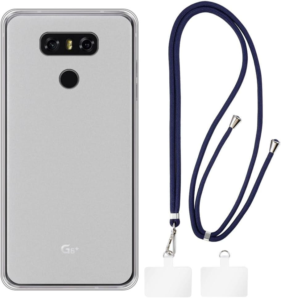 Shantime LG G6 Case + Universal Mobile Phone Lanyards, Neck/Crossbody Soft Strap Silicone TPU Cover Bumper Shell for LG G6 (5.7”)  Shantime White Case + Blue Lanyard  