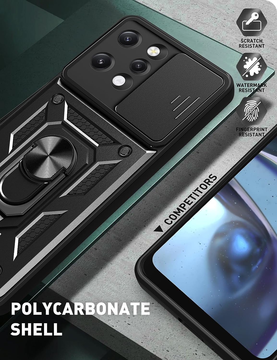 ZMONE Phone Case for Xiaomi Redmi 12 4G Case with Glass Screen Protector, [2 Pack] Built Slide Camera Protection Cover,Military Heavy Duty Full Body Protective Phone Case - Black  Chengmi   