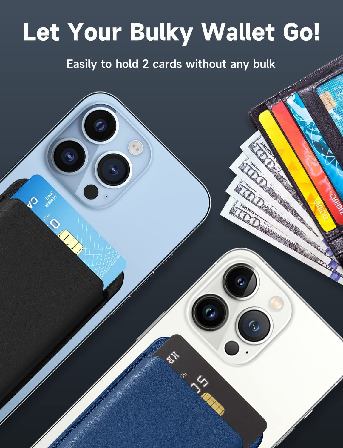 Kimguard [2 Pack Magnetic Card Wallet Holder with Mag-Safe for Iphone 14 Pro Max/14 Plus/14 Pro/14, for Iphone 13 Pro Max/13 Pro/13/13 Mini, for Iphone 12/12 Pro/12 Max/12 Mini, Black & Blue  Kimguard   