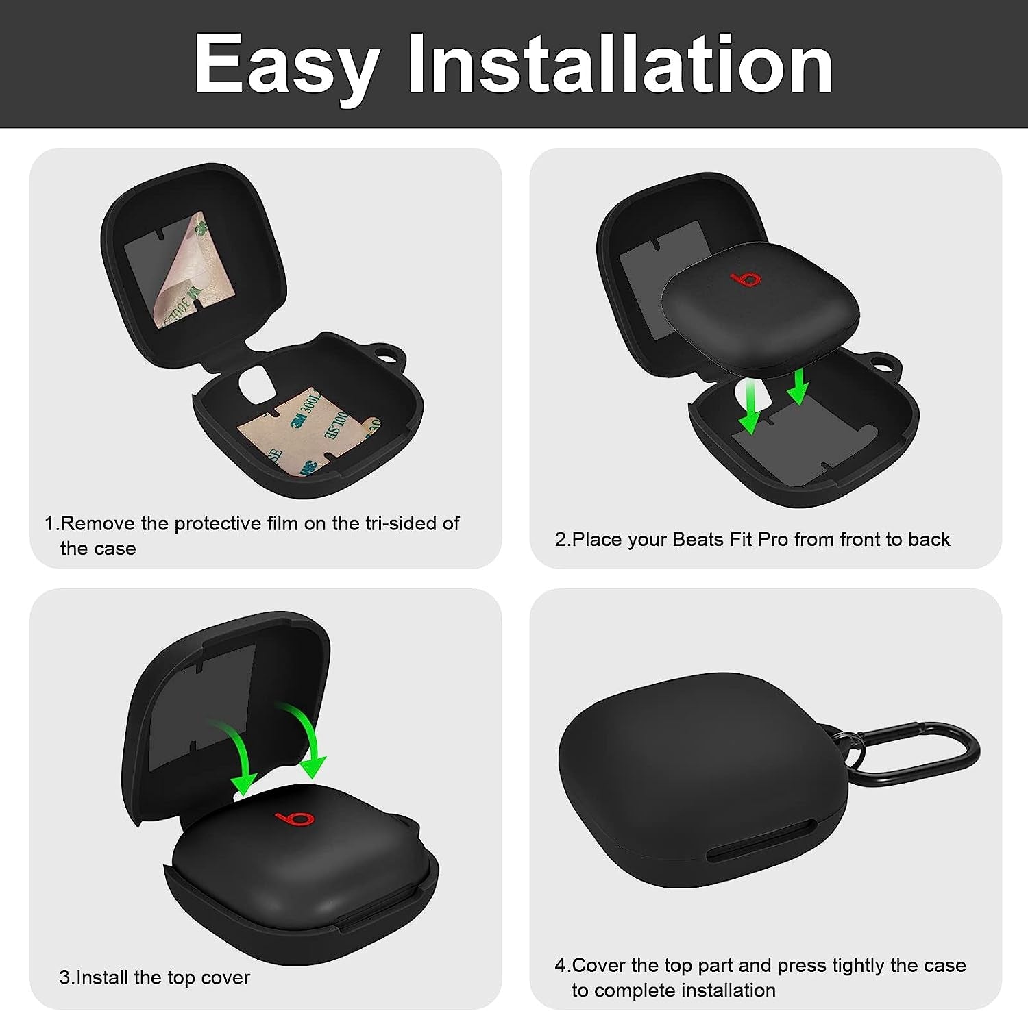 Beats Fit Pro Case Cover, AIRSPO Soft Silicone Case for Beats Fit Pro 2021 Shockproof Beats Fit Pro Earbuds Case Cover with Keychain (Black)  AIRSPO   