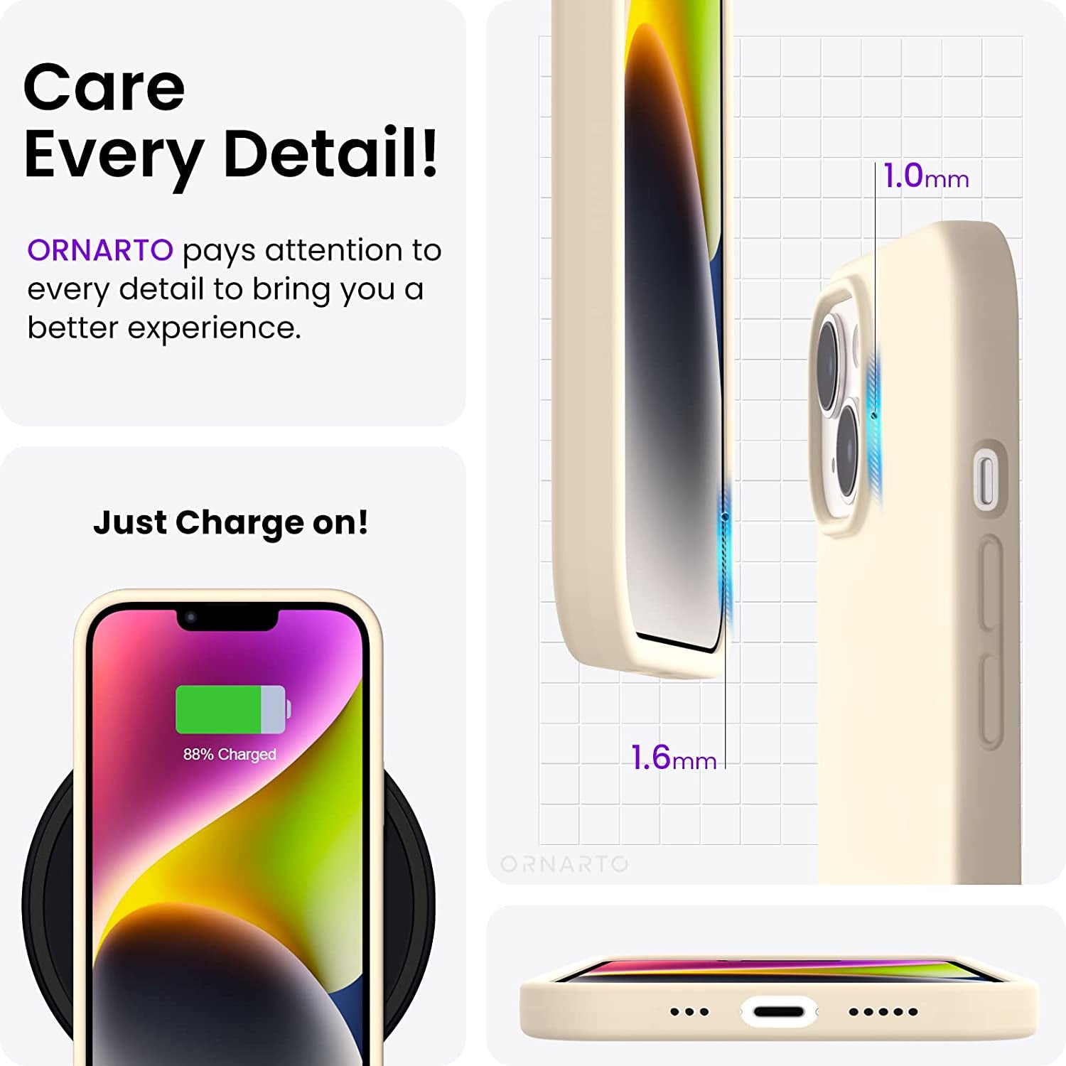 ORNARTO Compatible with Iphone 14 Case 6.1, Slim Liquid Silicone 3 Layers Full Phone Covered Soft Gel Rubber Case Protective Phone Cover 6.1 Inch-Baby Yellow  ORNARTO   