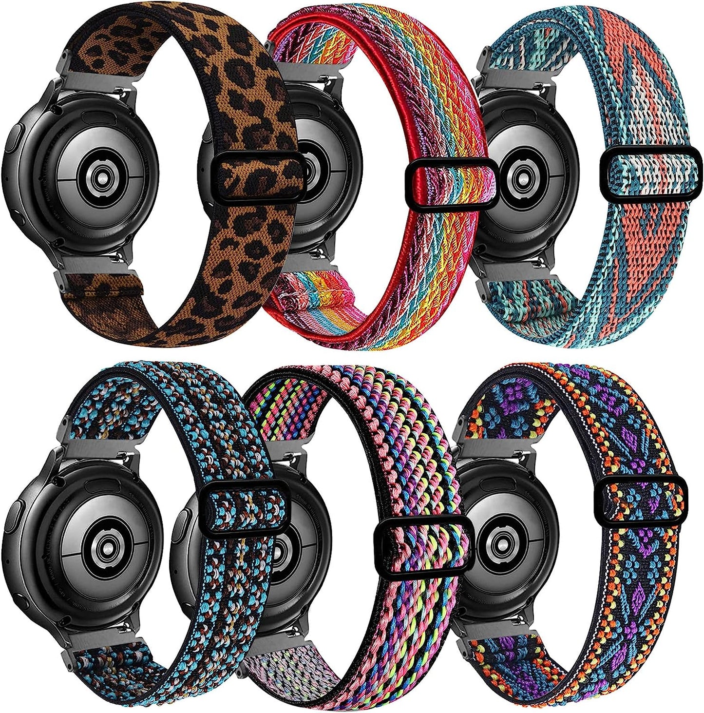20Mm Stretchy Bands Compatible with Samsung Galaxy Watch 5/4 40Mm 44Mm/Watch 5 Pro 45Mm/Watch 4 Classic 42Mm 46Mm, Nylon Strap for Galaxy Active 2 40 44Mm/Active 40Mm/Watch 3 41Mm/Galaxy Watch 42Mm  BOTNUW colorful&green &Boho green& blue& Leopard& ripple  
