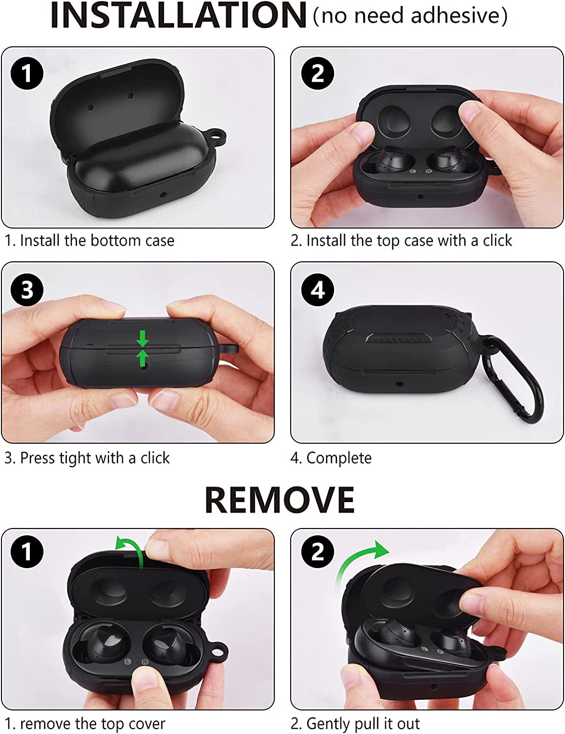 AIRSPO Case Designed for Galaxy Buds plus Case (2020) / Galaxy Buds Case (2019) Full-Body Protective Skin with Keychain (Black)  AIRSPO   