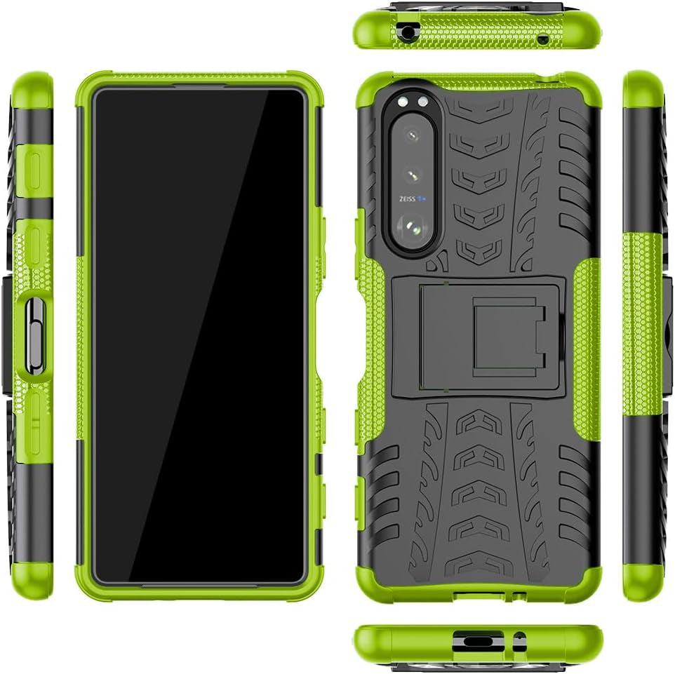 Asuwish Phone Case for Sony Xperia 5 III 3 / Xperia5Iii 5G with Tempered Glass Screen Protector and Slim Stand Hybrid Heavy Duty Rugged Protective Cell Cover Experia 5III 5G XQ-BC72 Women Men Red  Asuwish Green For Sony Xperia 5 Iii 