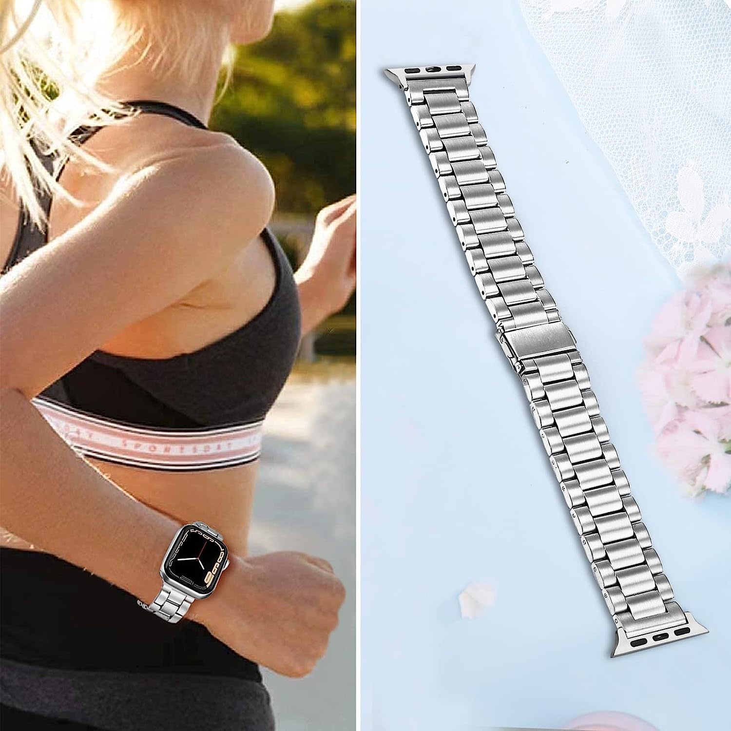 Trumirr Band for Apple Watch Series 8 7 41Mm Silver, Solid Stainless Steel Watchband Replacement Strap for Iwatch SE Series 8 7 6 5 4 3 2 1 41Mm 40Mm 38Mm  TRUMiRR   