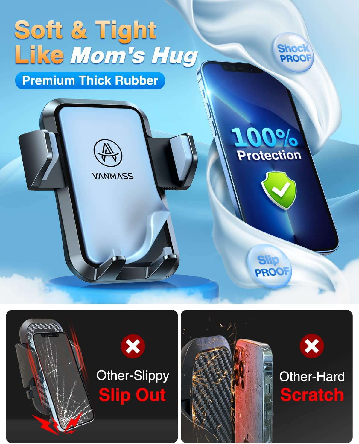 VANMASS [2023 Upgraded] Cell Phone Holder Car [Anti-Slip Soft Silicone & Powerful Suction] Dashboard Windshield Universal Phone Car Mount, Compatible with Iphone 14 13 12 11 Pro Max &Truck/Suv (Gray)  VANMASS   