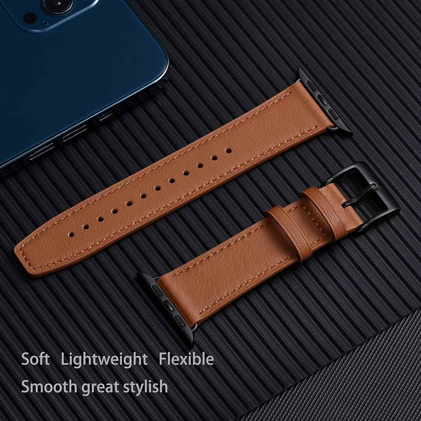 Lovrug Band Compatible with Apple Watch Band 44Mm 42Mm 38Mm 40Mm 41Mm 45Mm 49Mm Ultra SE2 SE Series 8/7/6/5/4/3/2/1 Genuine Leather Business Replacement Band Smart Watch Strap for Women Men  LovRug-US   