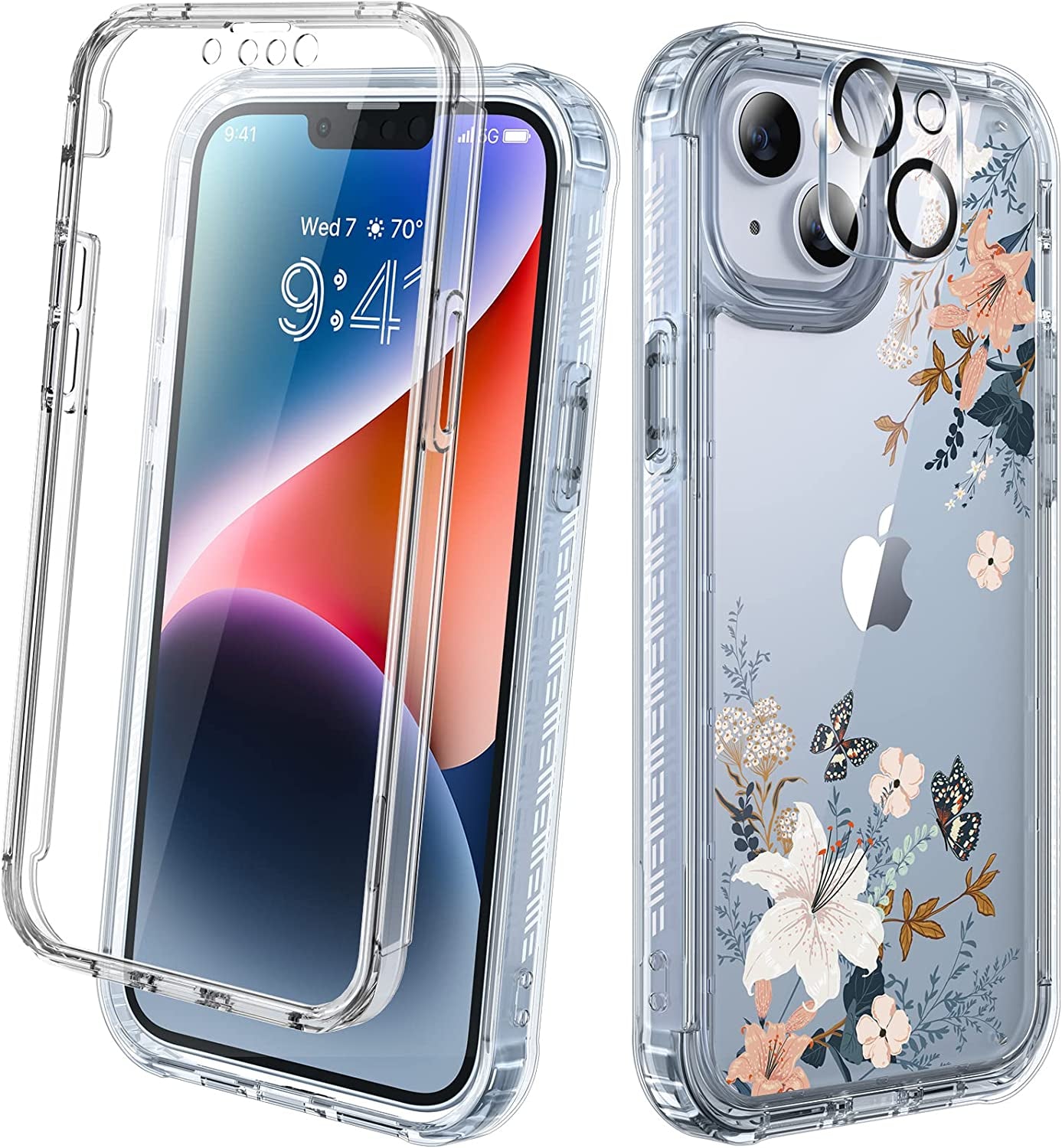 Diaclara Designed for Iphone 14 Case, Full Body Rugged Case with Built-In Touch Sensitive Anti-Scratch Screen Protector, with Camera Lens Protector for Iphone 14 6.1" (Clear Blue)  Diaclara Lily  