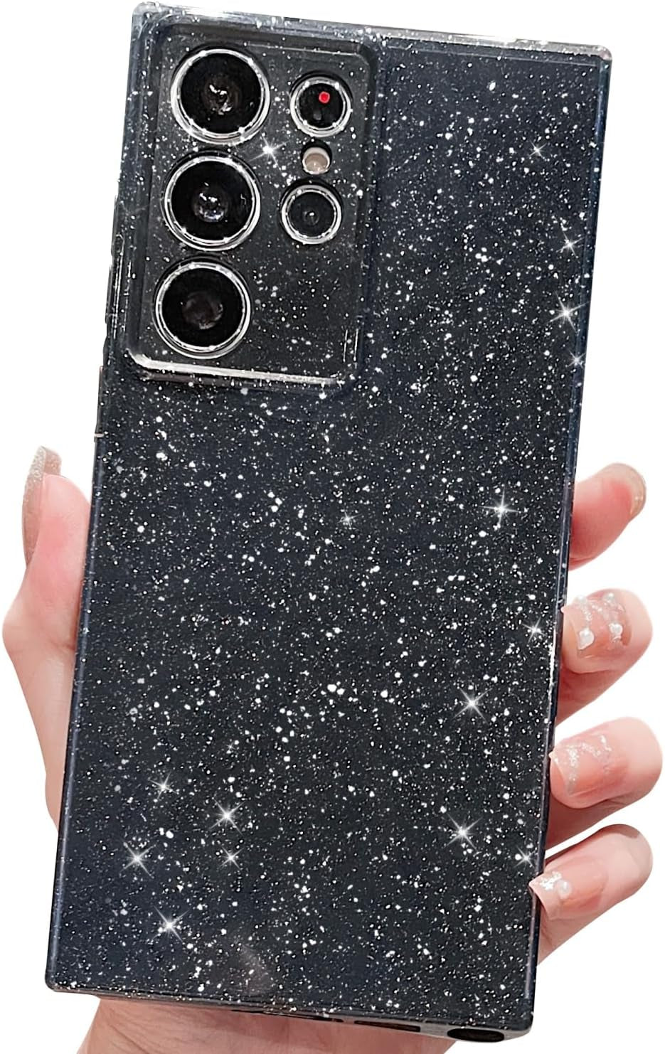 MINSCOSE Compatible with for Samsung Galaxy S22 plus Case,Cute Neon Bright Color,Glitter Bling Thin Slim Shockproof Silicone Sparkly Case, Soft TPU Phone Case for Women Girl-Black  MINSCOSE Black S22 Ultra 