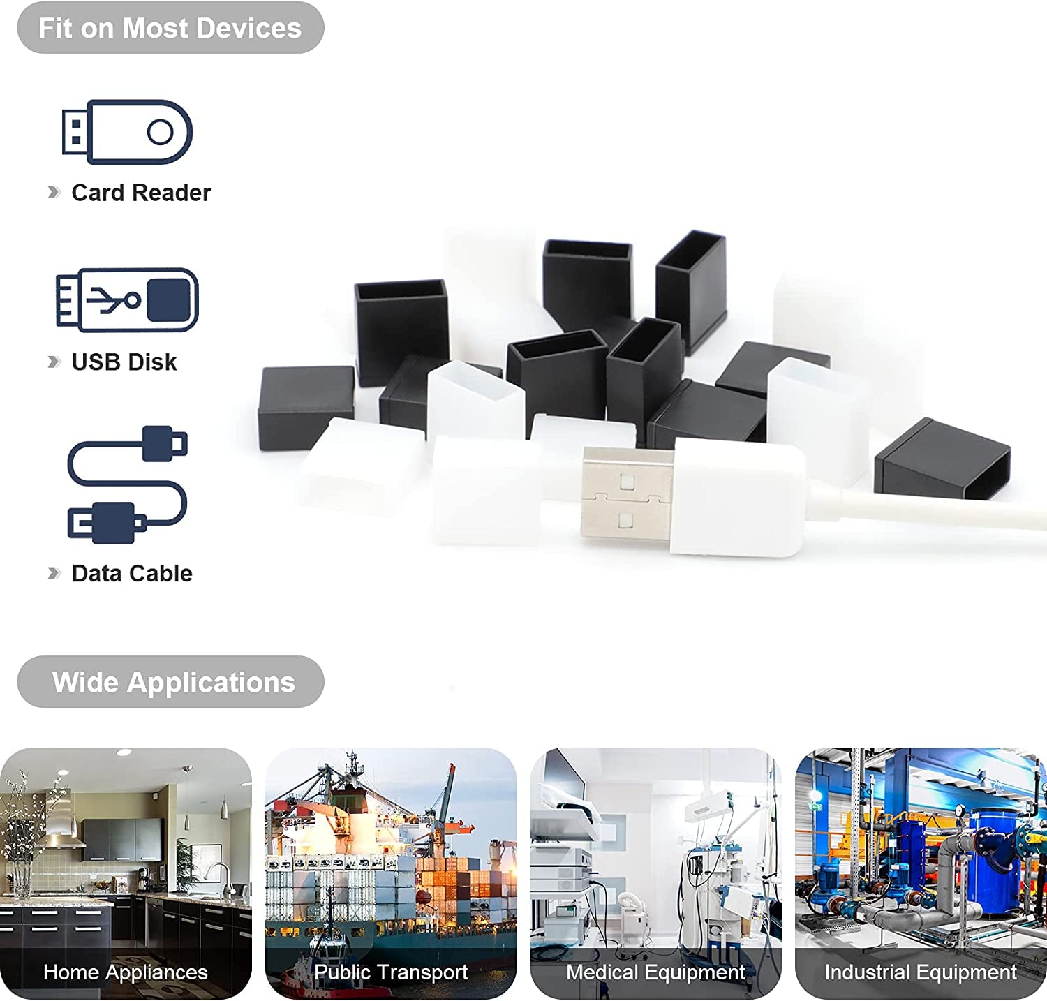 BUSHIBU USB Cover Cap, 20 Pcs Black Clear Plastic USB a Male Anti-Dust Plug Cover  BUSHIBU   