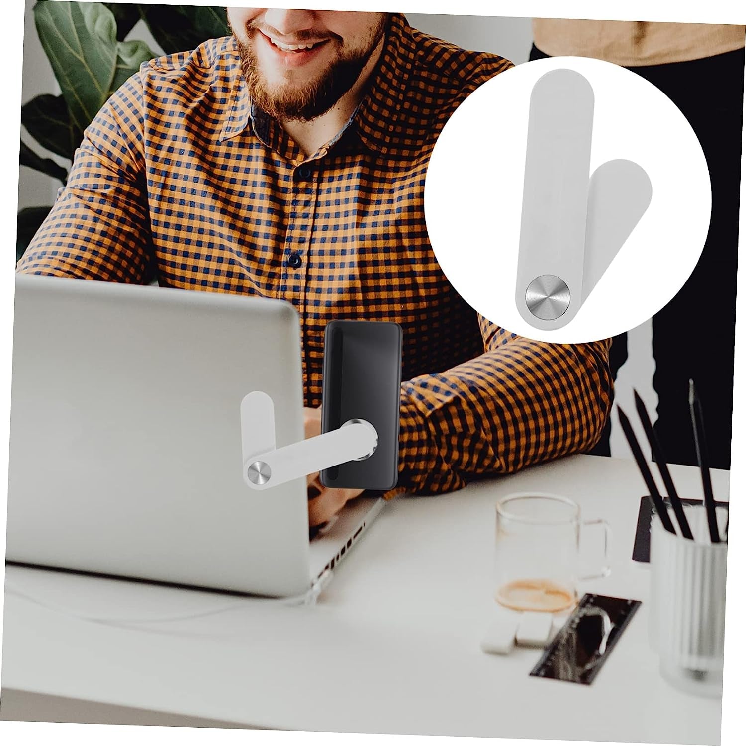 PLAFOPE Screen Phone Holder Portable Phone Stand Laptop Computers Hands Free Phone Holder Laptop Magnetic Phone Holder Phone Mount for Monitor Phone Holder for Laptop Small Stand White Abs  PLAFOPE   