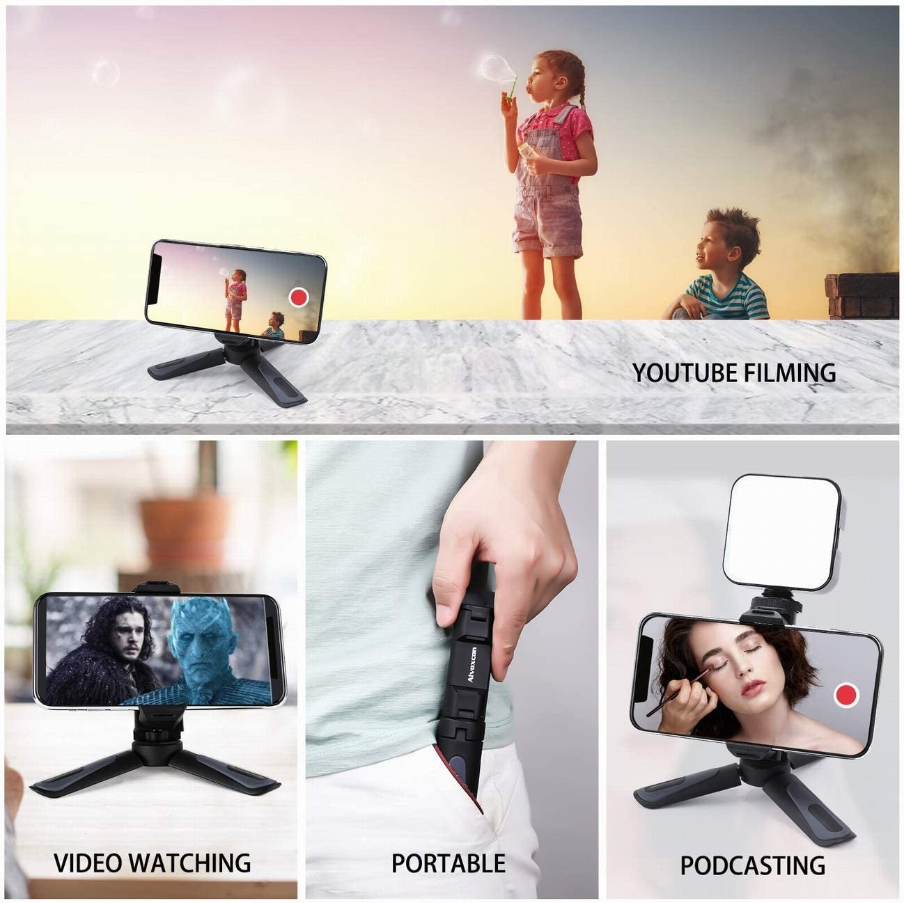 Alvoxcon Wireless Headset Lavalier Microphone System with Phone Holder Wireless Lapel Mic for Iphone, DSLR Camera, PA Speaker, Youtube, Zoom, Podcast, Video Recording, Conference, Vlog. with Stand  Alvoxcon   