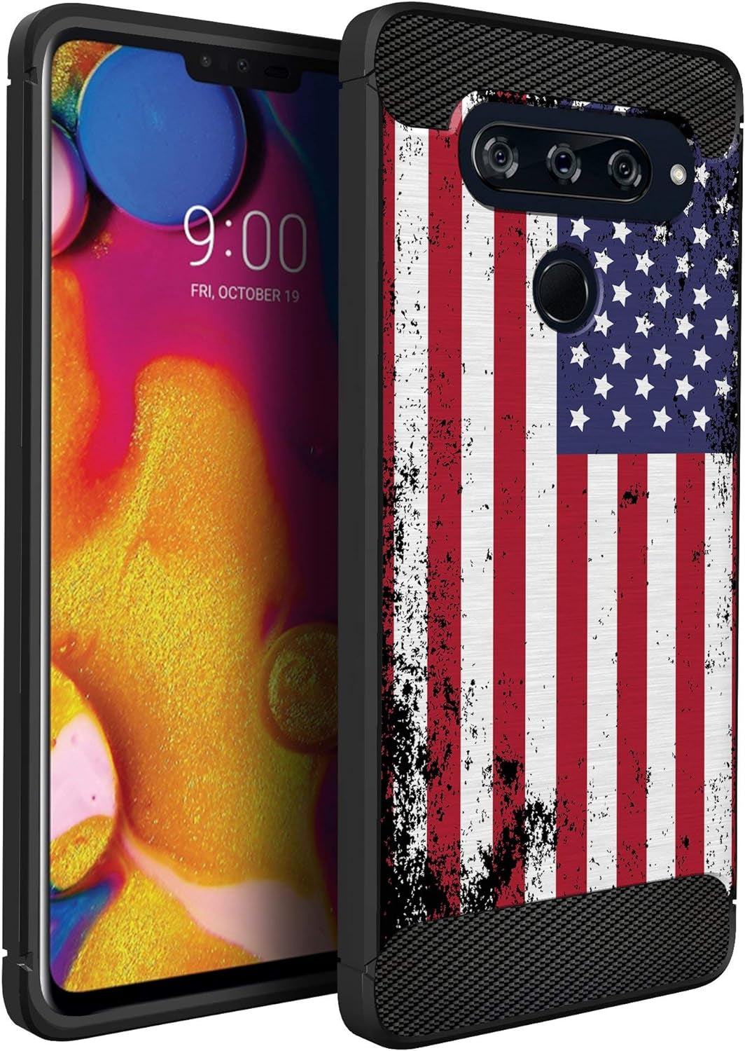 Casesondeck Case Compatible with LG V40 Thinq - Soft Fitted Flexible TPU Cover Shock Protection (Blue Future Skull)  CasesonDeck American Flag  