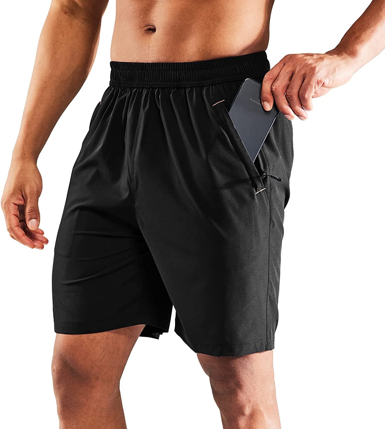 MIER Men'S Quick Dry Running Shorts with Zipper Pocket, Elastic Waist Athletic Workout Exercise Fitness Shorts, 7 Inch  MIER   
