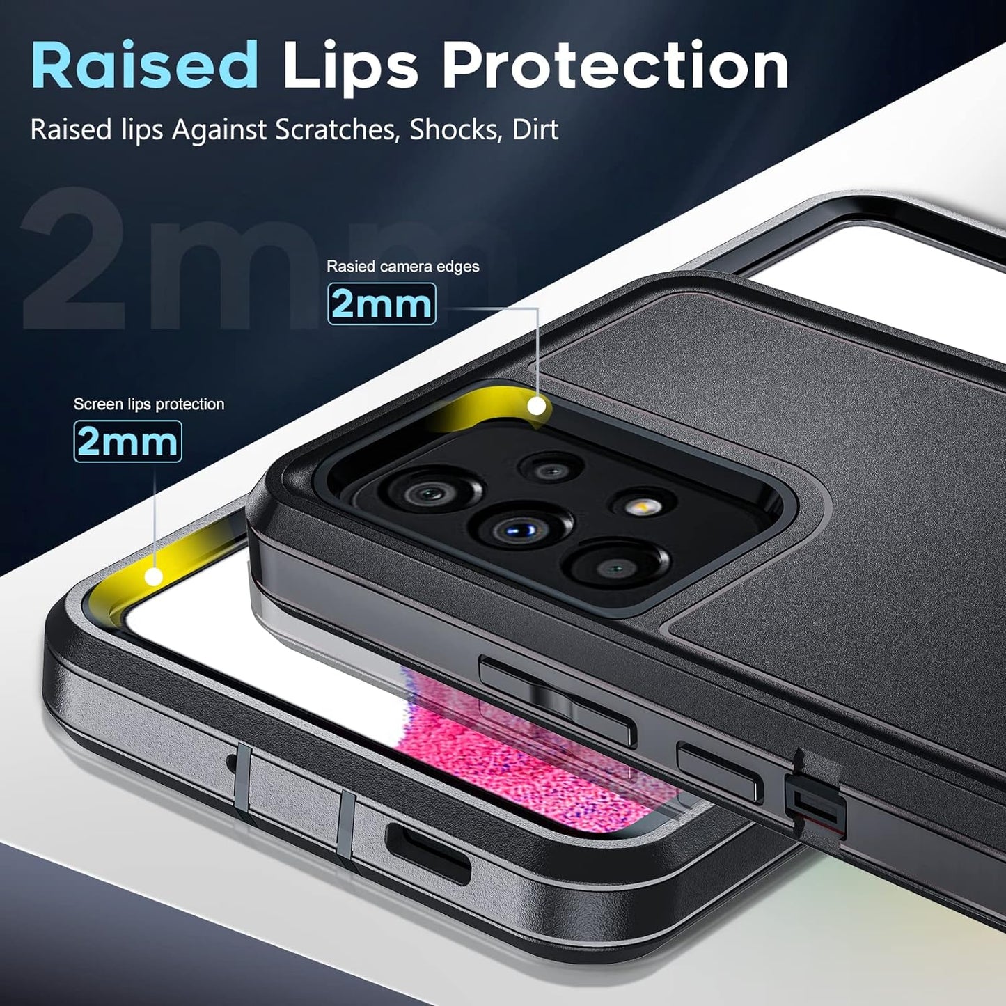 Leyi for Galaxy A53 5G Case: 3-In-1 Rugged Defender Protection with 2 Tempered Glass Screen Protectors, Shockproof & Dustproof - Black  LeYi   