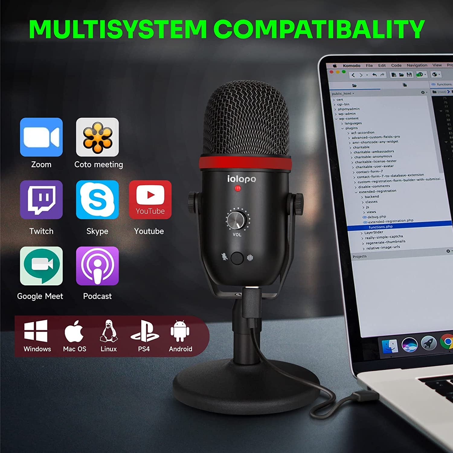 Iqlqpq Podcast Microphone USB Microphone for Phone,Pc/Laptop/Ps4/5,Professional ASMR Microphone with Noise Cancelling Plug and Play Microphone for Streaming,Podcast,Studio  iQlQPQ   