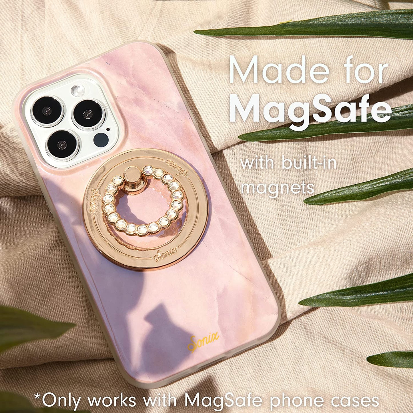 Sonix Magnetic Phone Ring Holder with Finger Ring and Phone Stand for Iphone 14/13 / 12 Series Magsafe Cases (Gold/Clear)  Lenntek   