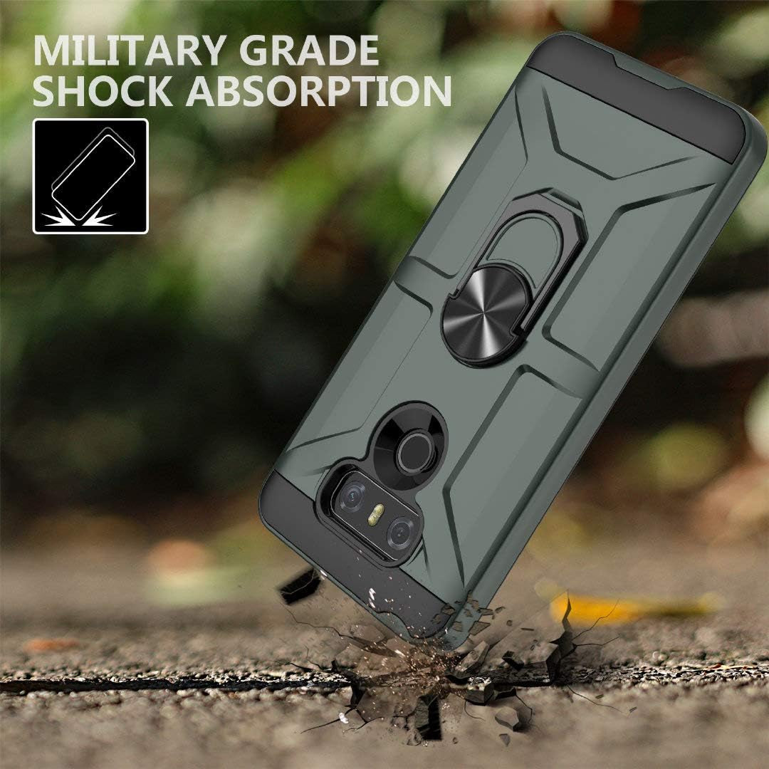 Jeylly Case for LG G6 with Tempered Glass Screen Protector, 360 Rotating Ring Kickstand Holder [Work with Magnetic Car Mount] Armor Defender Shockproof Case for LG G6 2017,Midnight Green  Jeylly   