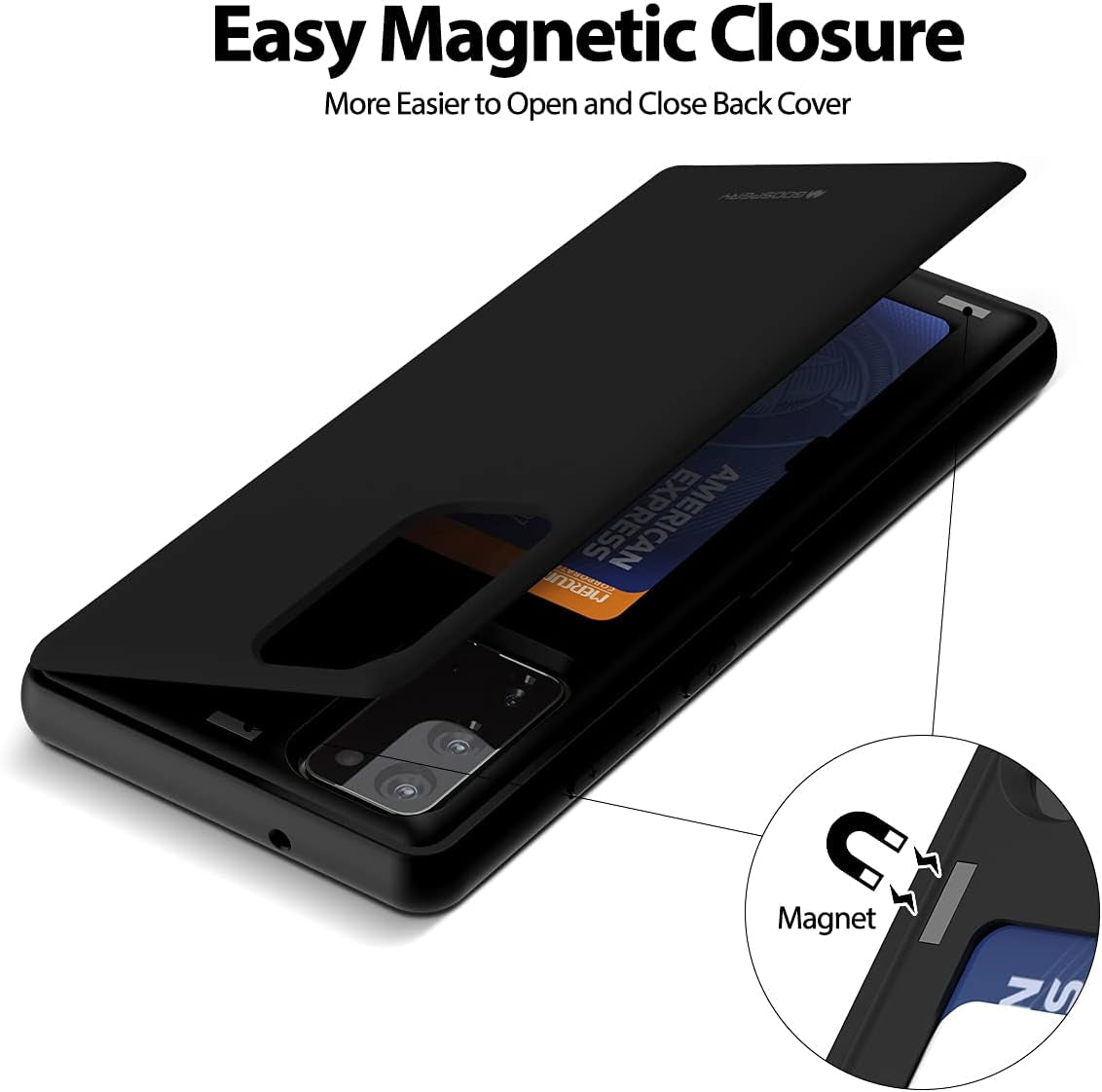 GOOSPERY for Samsung Galaxy Note 20 6.7"(2020) 5G Card Holder Wallet Case, Easy Magnetic Door Closure Protective Dual Layer Bumper Sturdy Phone Back Cover with Hidden Mirror (Black)  GOOSPERY   