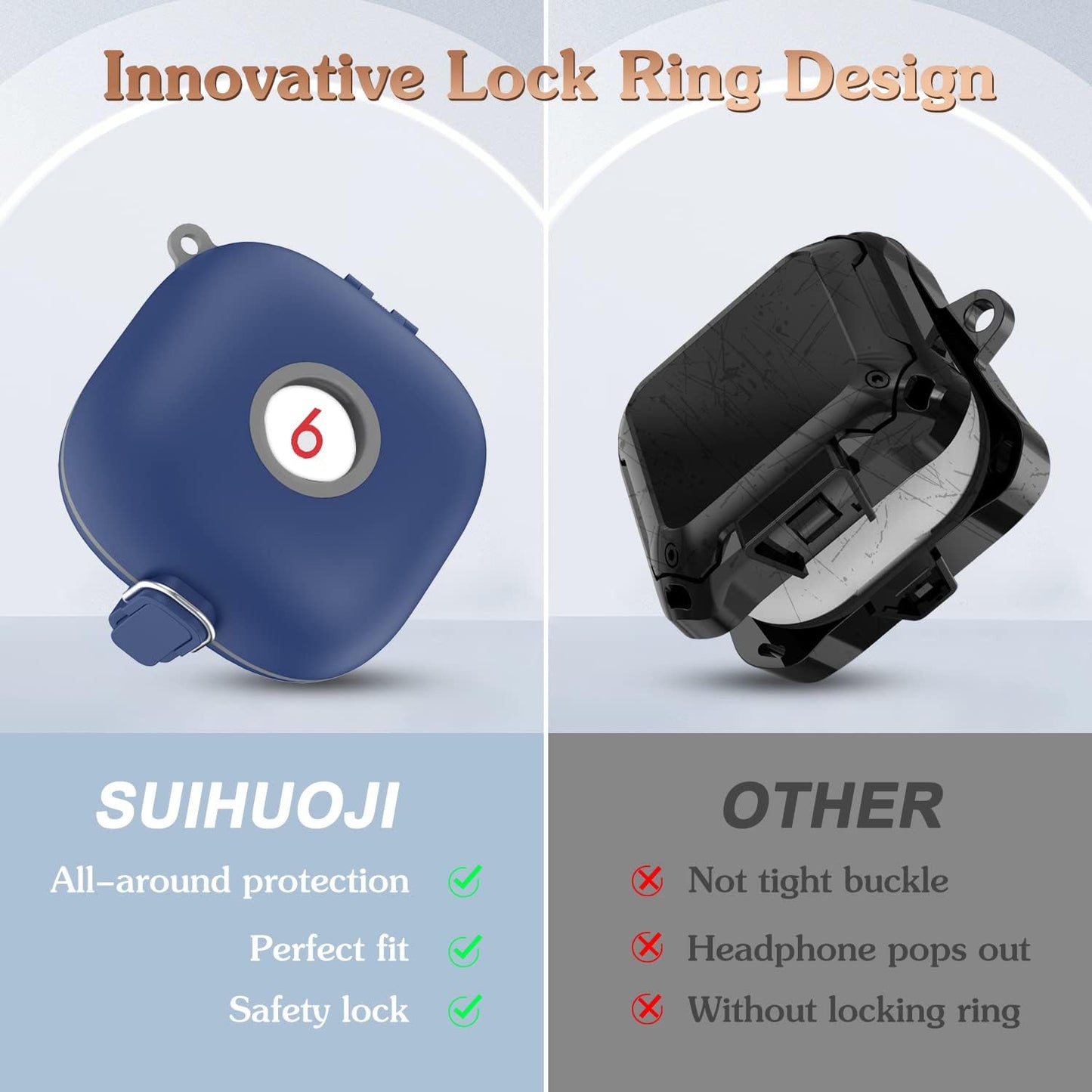 QIUDAOY for Beats Fit Pro Case with Secure Lock, Hard Shell Protective Case Cover for Beats Fit Pro Earbuds with Keychain/Lanyard Accessories, Silicone+Pc Full Skin Protector for Beats Fit Pro (Blue)  QIUDAOY   