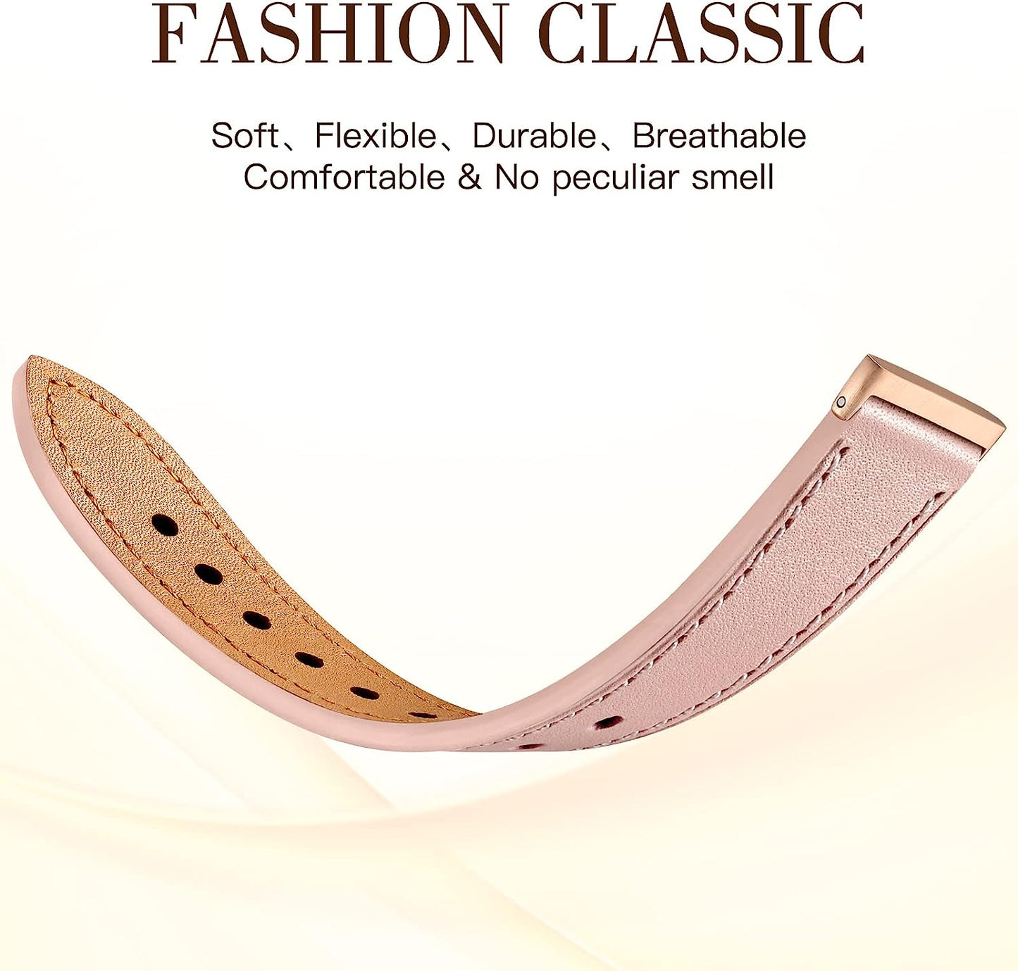 Maledan Compatible with Fitbit Sense/Fitbit Versa 3 Bands for Women Men, Soft Genuine Leather Band Slim Strap Replacement Accessory Wristband for Fitbit Versa 3/Versa 4/Sense 2/Sense Smartwatch, Pink  Maledan   