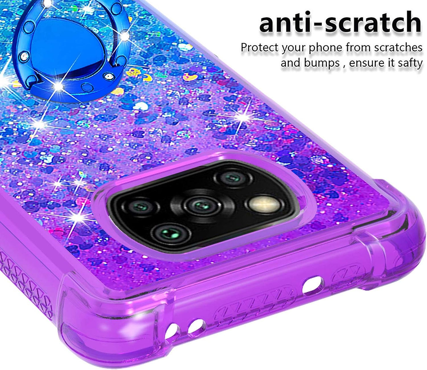 Monwutong Phone Case for Xiaomi Poco X3 NFC, Case for Xiaomi Poco X3 Pro, Shiny Bling Quicksand Effect TPU Bumper Case with Four Corners Protection Cover for Xiaomi Poco X3 NFC/X3 Pro, Purple Blue  Monwutong   