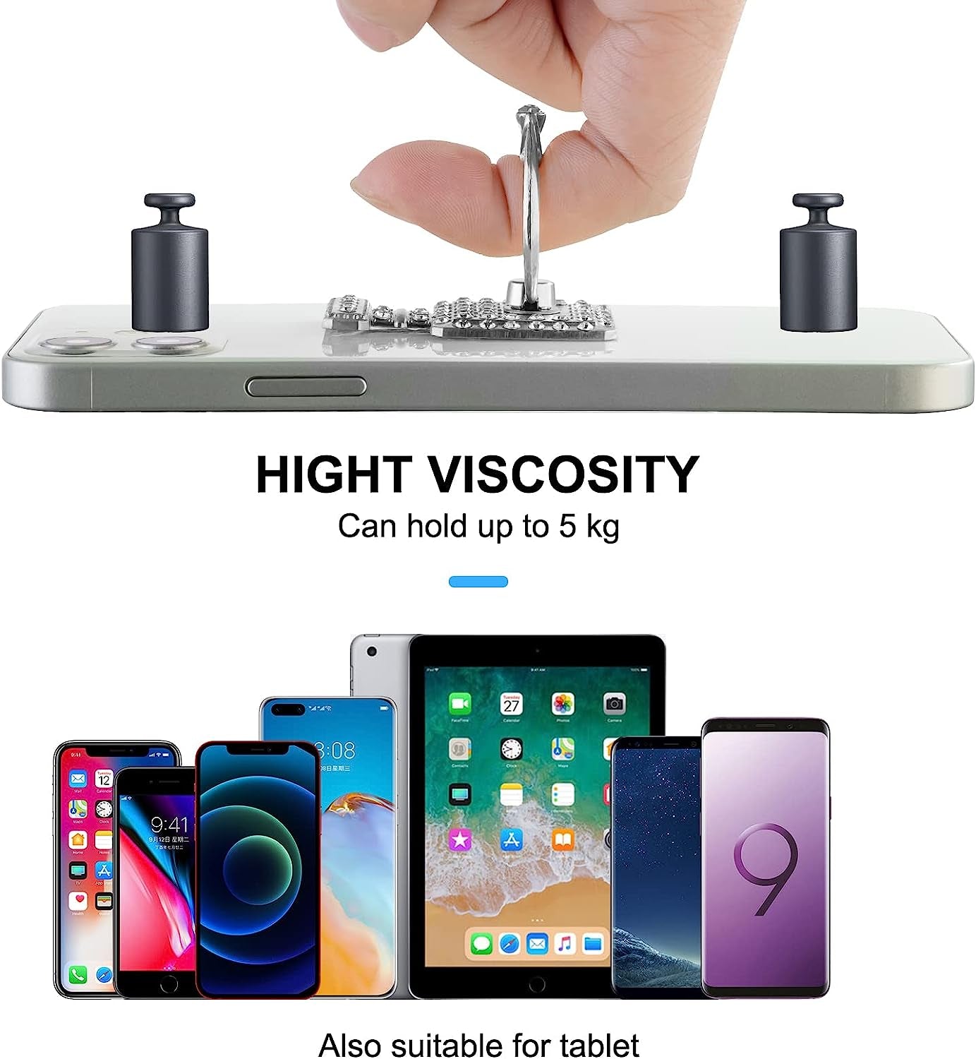 Cell Phone Ring Stand Holder Grip, 360° Cell Phone Ring Holder Stand Finger Kickstand, Cell Phone Ring Grip Holder for Back of Phone, Cell Phone Ring Grip Stand Silver Black Rose Gold  Mheijo   