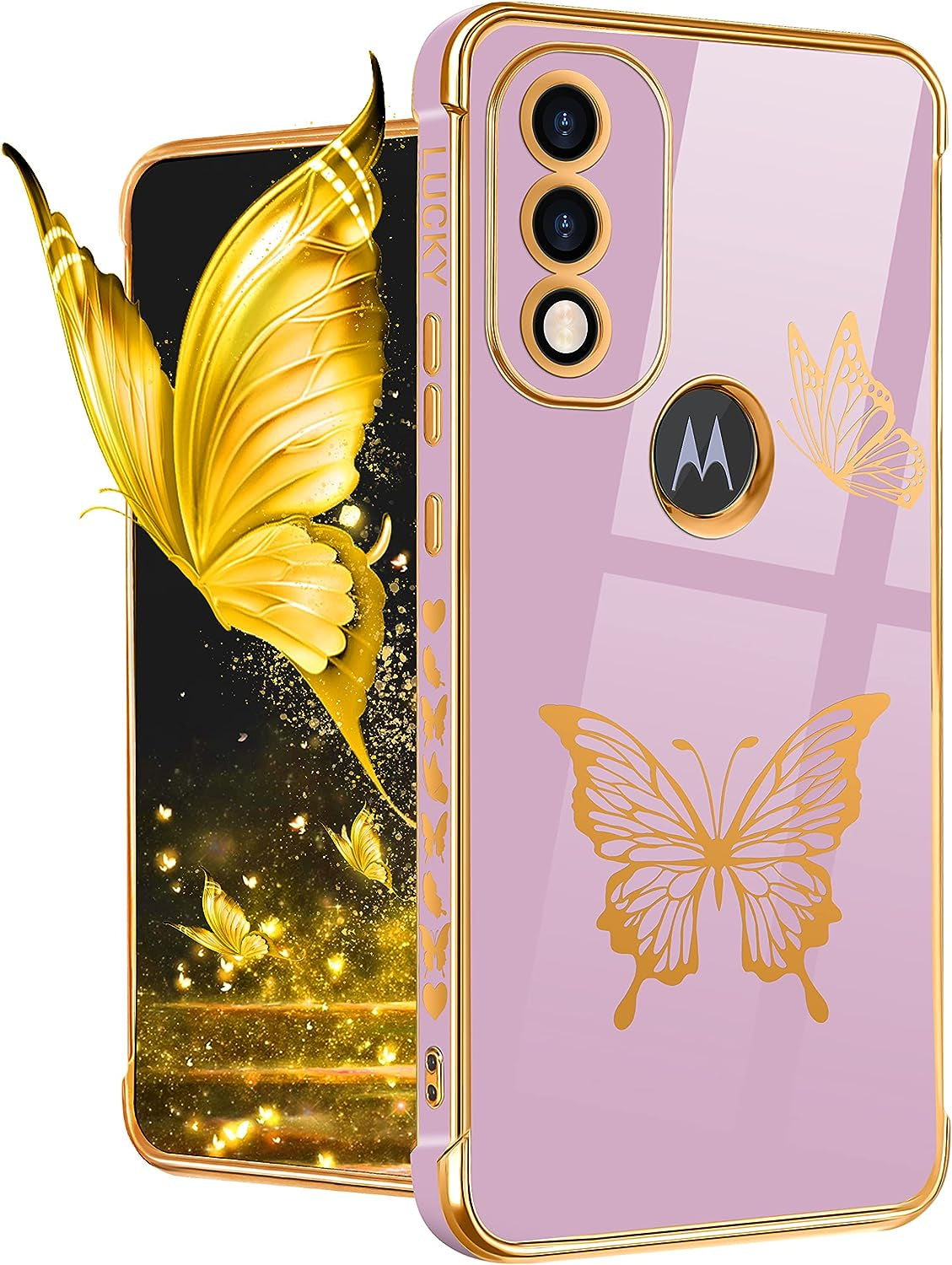 Coralogo for Moto G Pure Phone Case Butterfly for Women Girls Girly Pretty Cases Cute Black and Gold Plating Butterflies Unique Design Aesthetic Fashion Cover for Motorola Moto G Pure 2021 6.5"  Coralogo For Moto G Pure 2021-Purple  