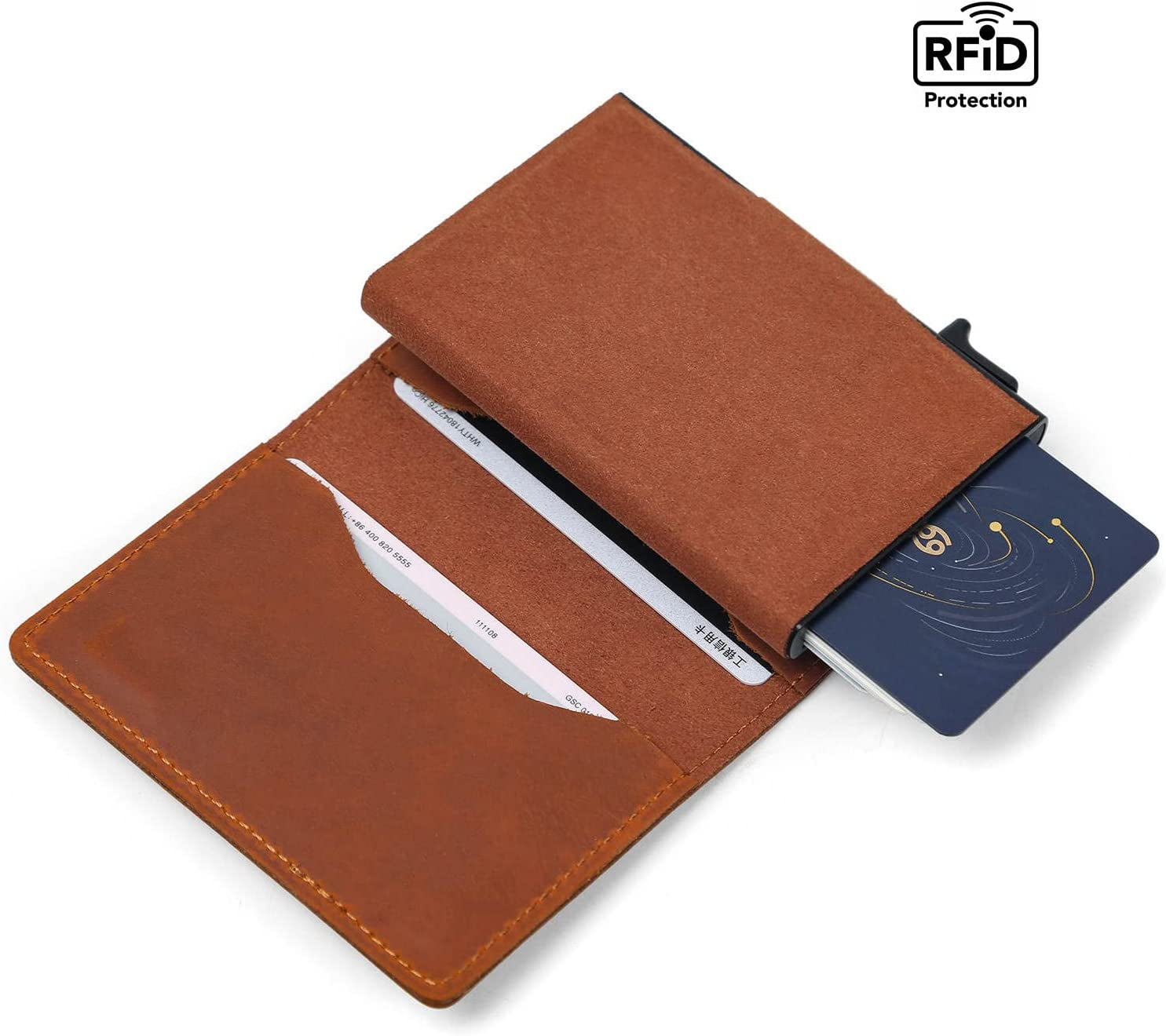 Ebhag868 Smart Card Clip Wallet with Durable One-Press, Quick-Access Card Holders, Integrates Cutting Edge Tracking & RFID Blocking Technology (Airtag NOT Included) - Brown  Generic   